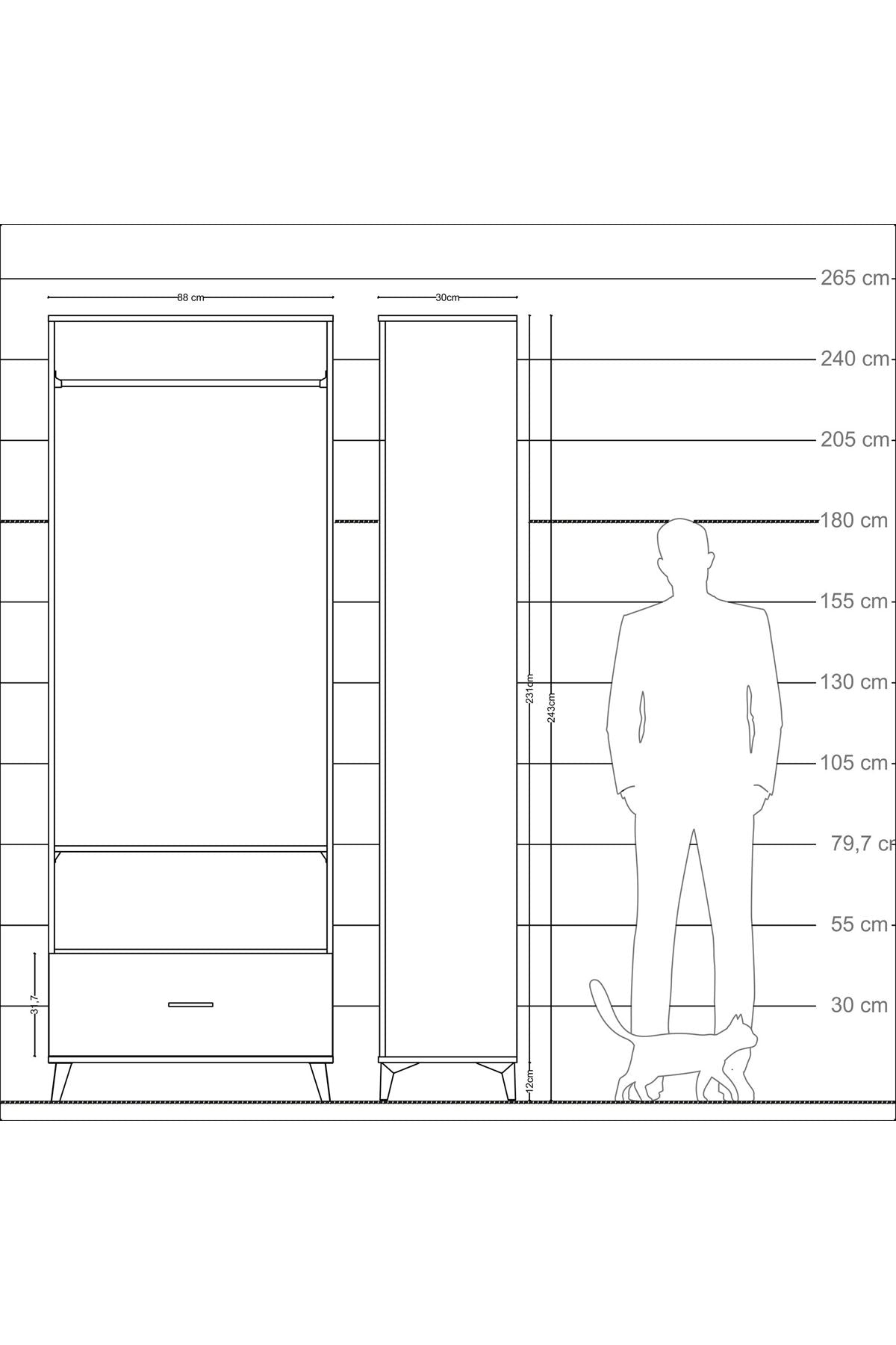 Arges Dolap 2 Raflı Tek Çekmeceli Tek Askılı 88x30x243 - S33M314V1A