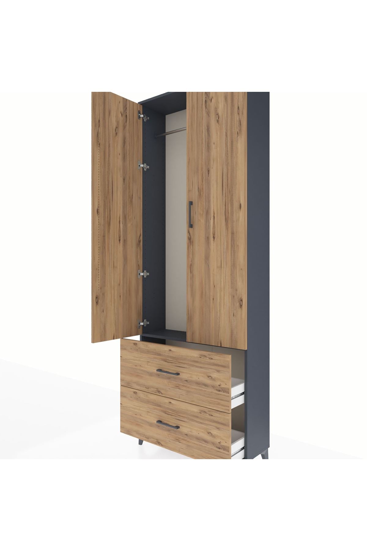 Arges Dolap Tek Raflı 2 Çekmeceli Tek Askılı 88x30x243 - S33M315V6A