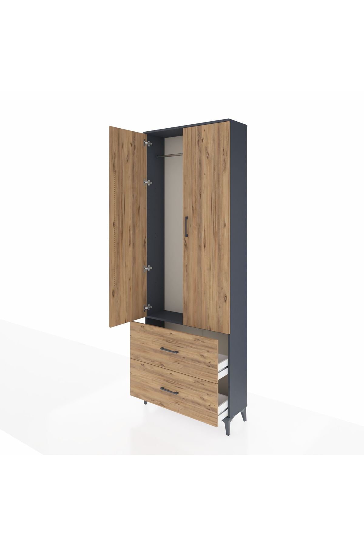 Arges Dolap Tek Raflı 2 Çekmeceli Tek Askılı 88x30x243 - S33M315V6A