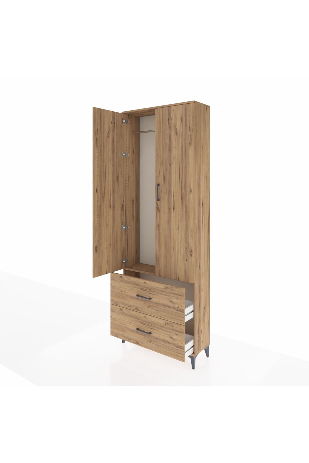 Arges Dolap Tek Raflı 2 Çekmeceli Tek Askılı 88x30x243 - S33M315V9A
