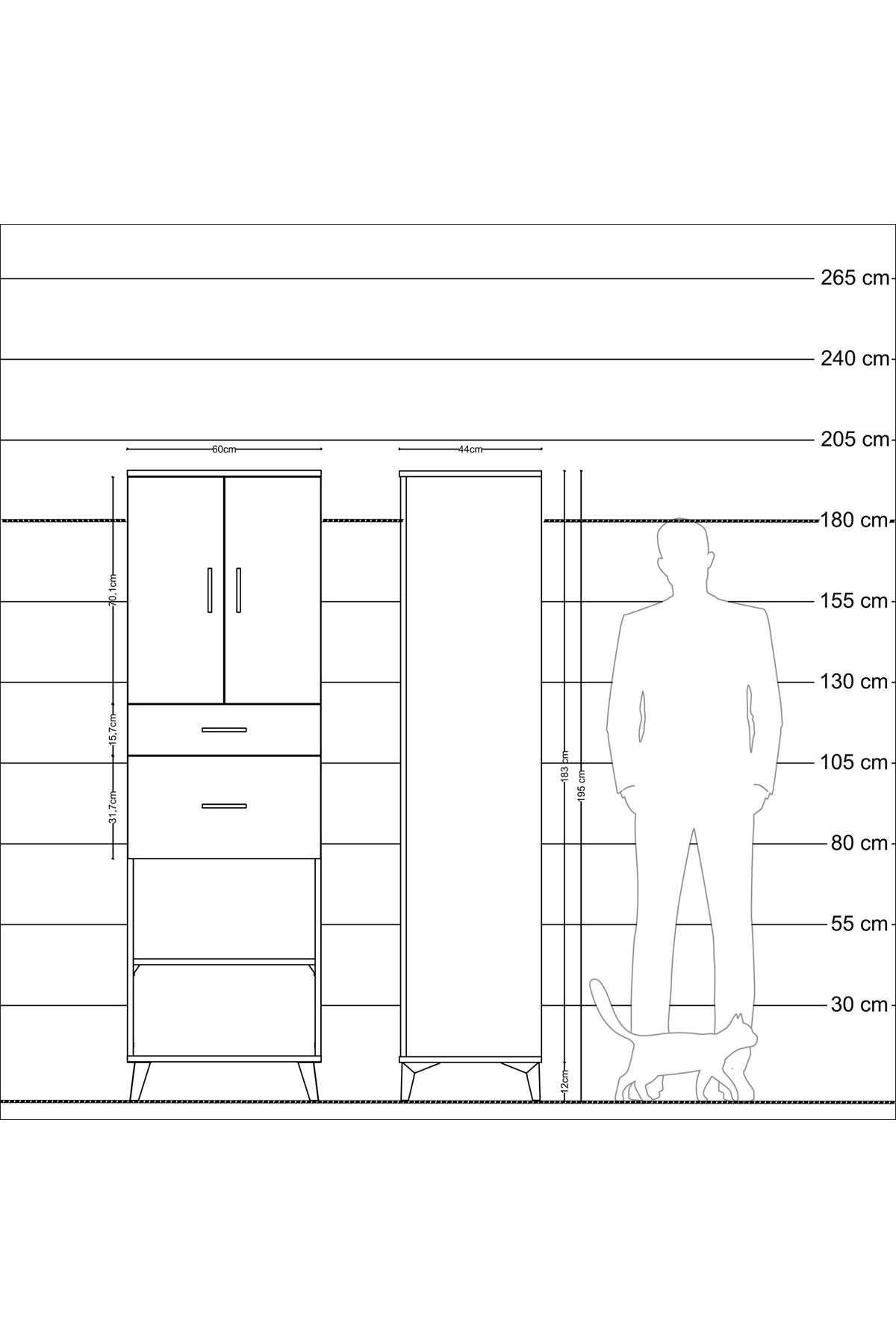 Hyperion Dolap 4 Raflı 2 Çekmeceli 2 Kapaklı 60x44x195 - S59M005V1B