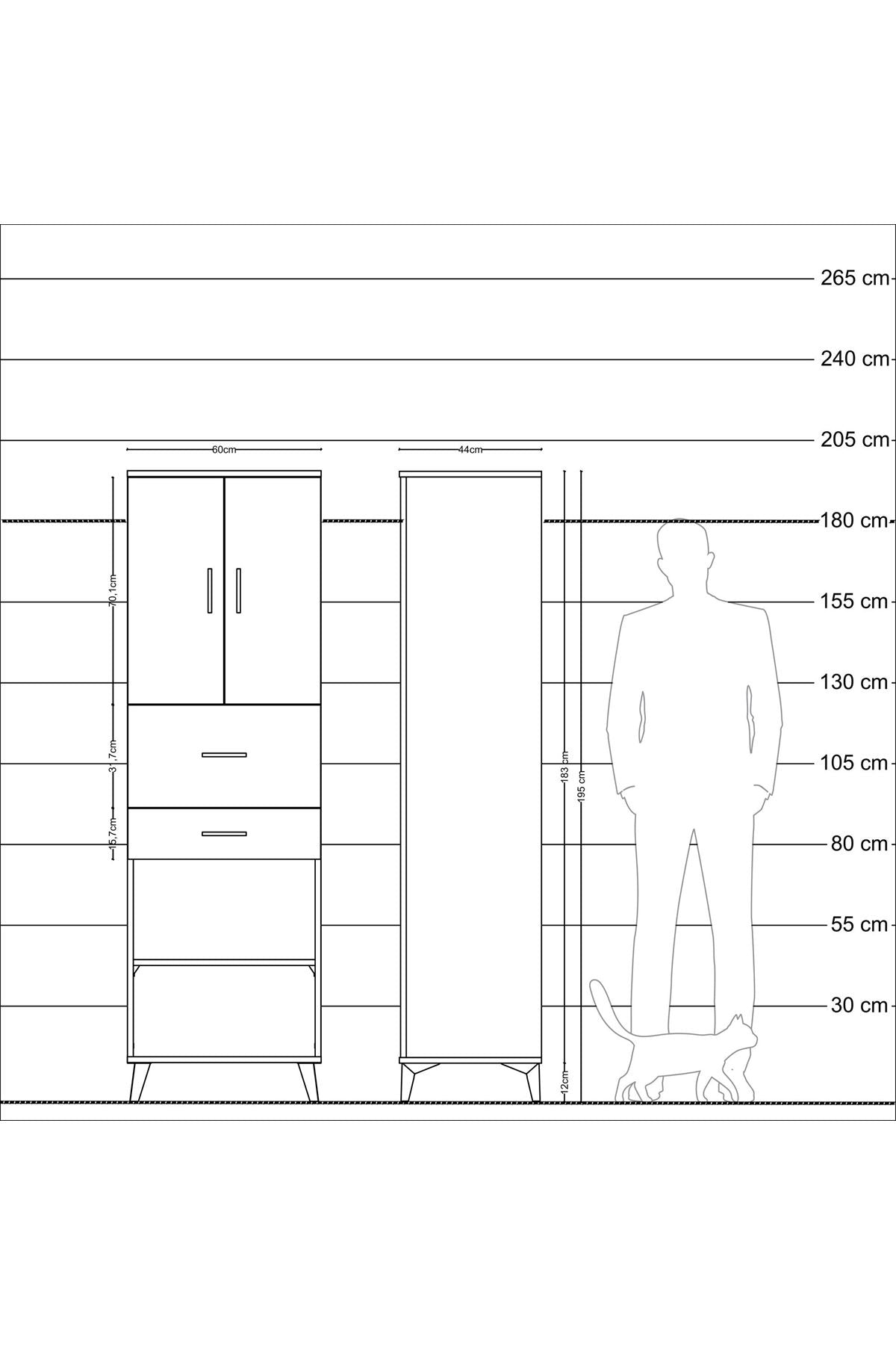 Hyperion Dolap 4 Raflı 2 Çekmeceli 2 Kapaklı 60x44x195 - S59M008V2B