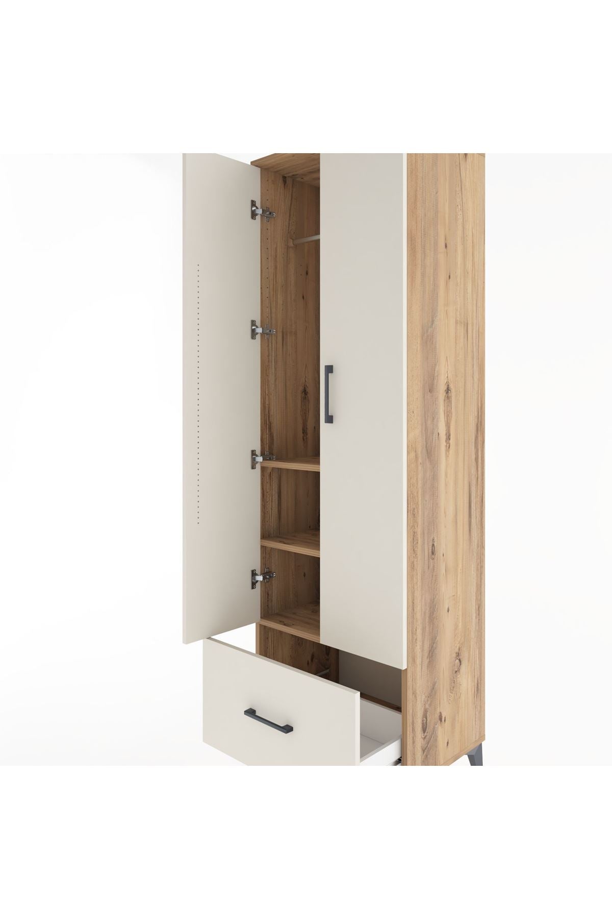 Hyperion Dolap 3 Raflı Tek Çekmeceli Tek Askılı 60x44x195 - S59M010V7B