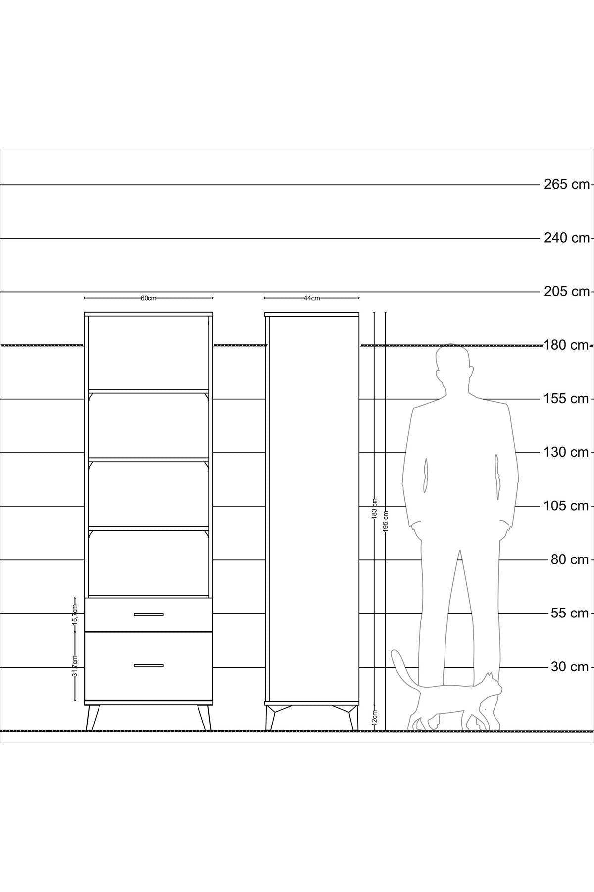 Hyperion Dolap 4 Raflı 2 Çekmeceli 60x44x195 - S59M015V9B