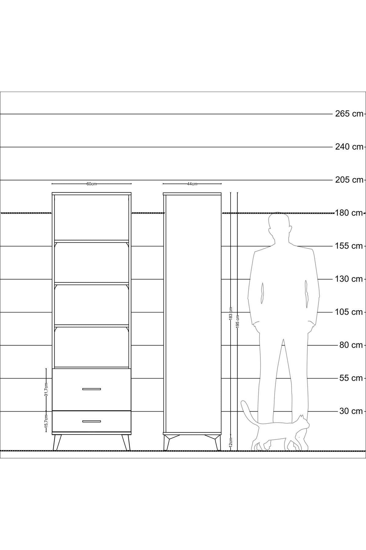 Hyperion Dolap 4 Raflı 2 Çekmeceli 60x44x195 - S59M018V7B