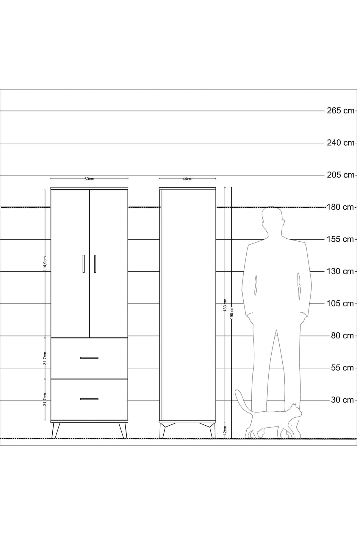 Hyperion Dolap 2 Raflı 2 Çekmeceli Tek Askılı 60x44x195 - S59M019V2B
