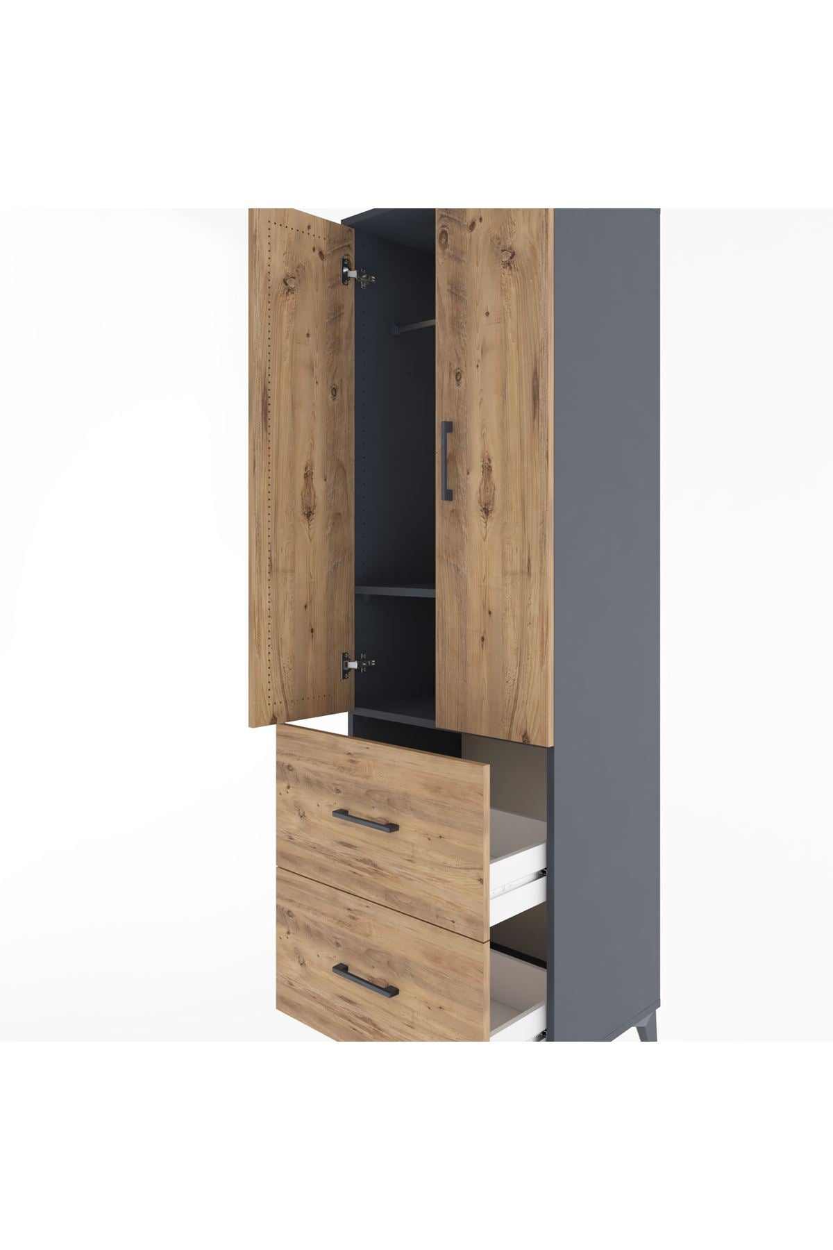 Hyperion Dolap 2 Raflı 2 Çekmeceli Tek Askılı 60x44x195 - S59M019V6B
