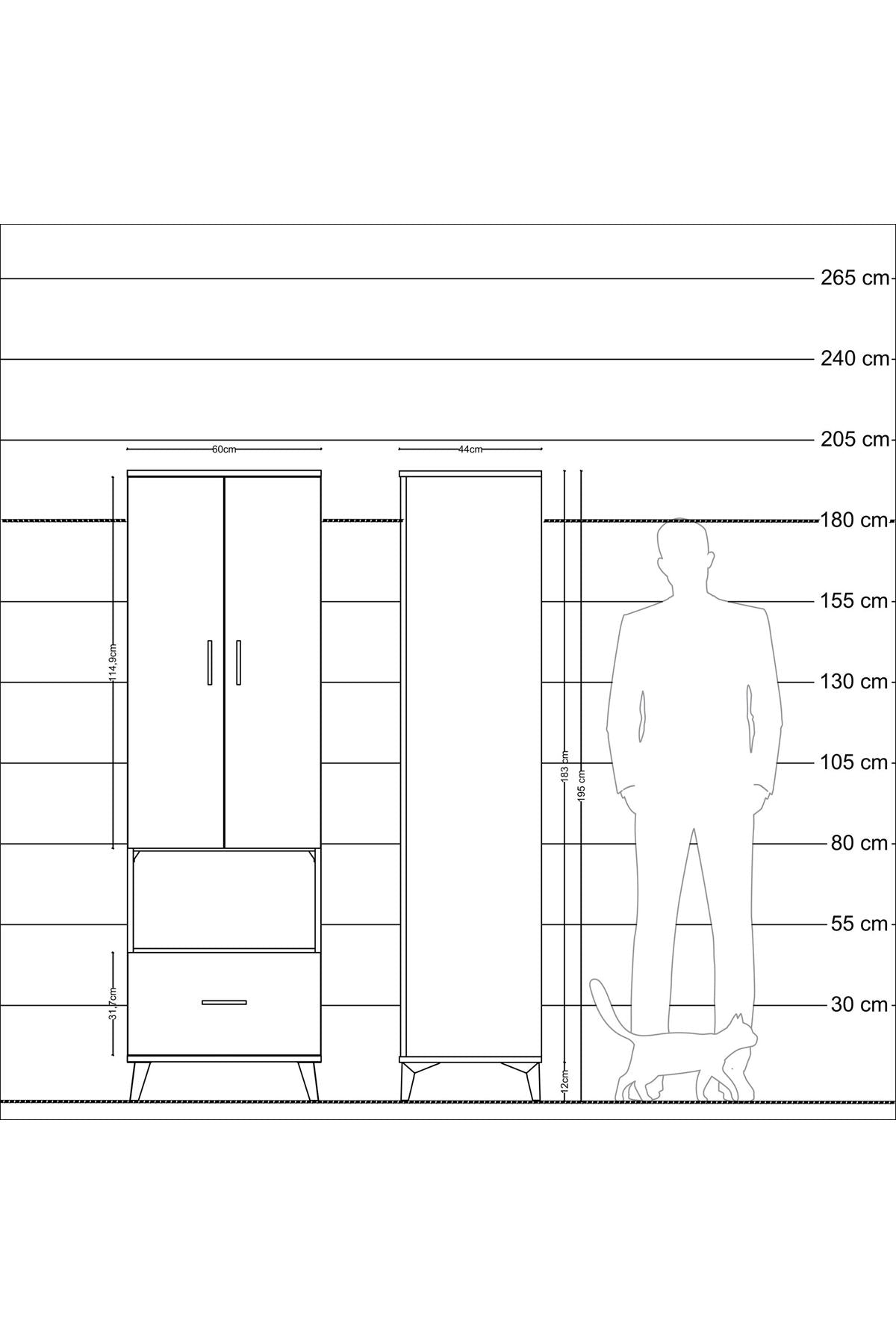 Hyperion Dolap 3 Raflı Tek Çekmeceli Tek Askılı 60x44x195 - S59M022V7B
