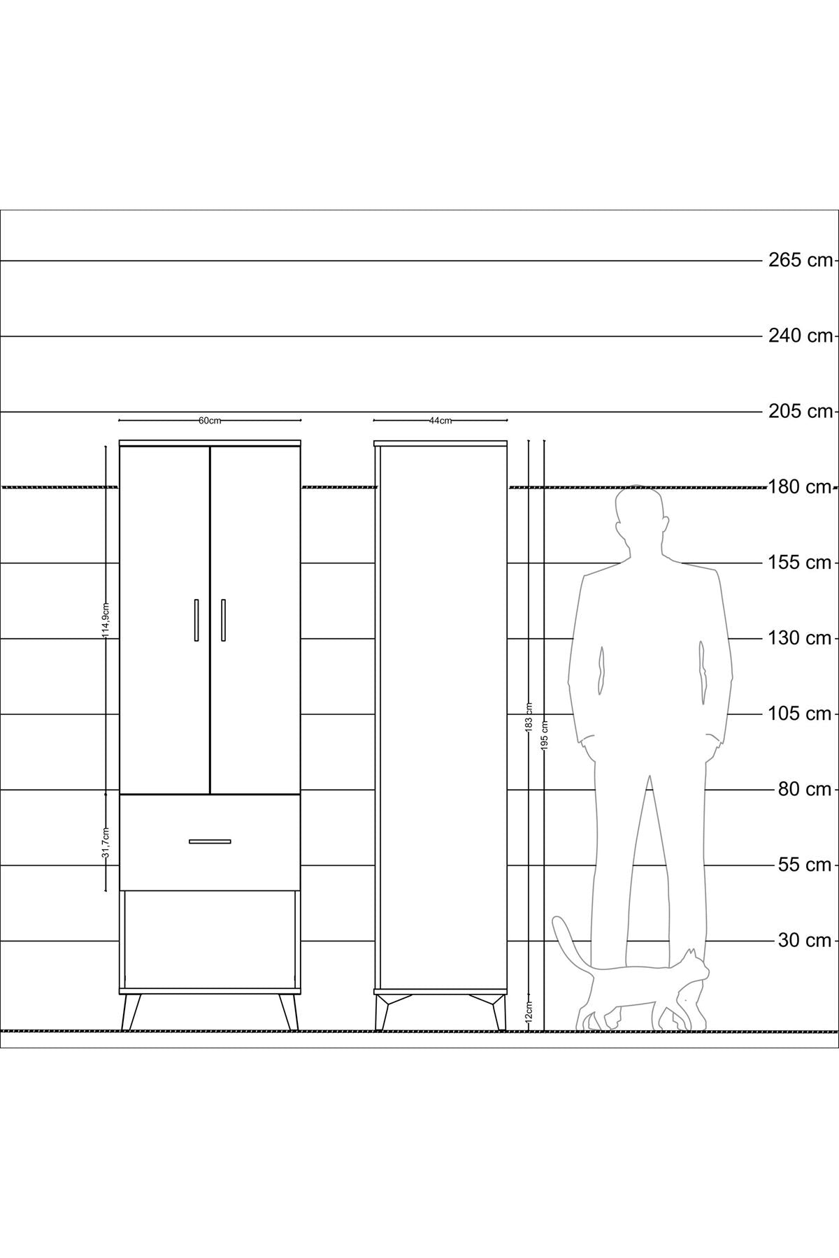 Hyperion Dolap 2 Raflı Tek Çekmeceli Tek Askılı 60x44x195 - S59M025V9B