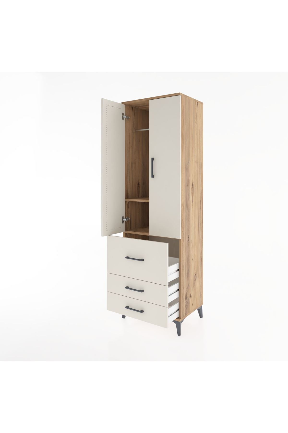 Hyperion Dolap 2 Raflı 3 Çekmeceli Tek Askılı 60x44x195 - S59M028V7B