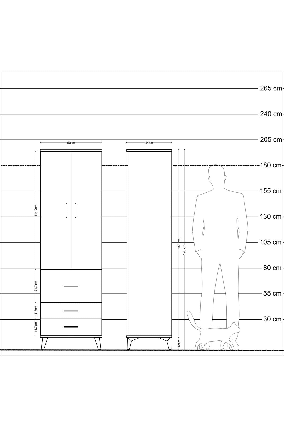 Hyperion Dolap 4 Raflı 3 Çekmeceli 2 Kapaklı 60x44x195 - S59M029V4B
