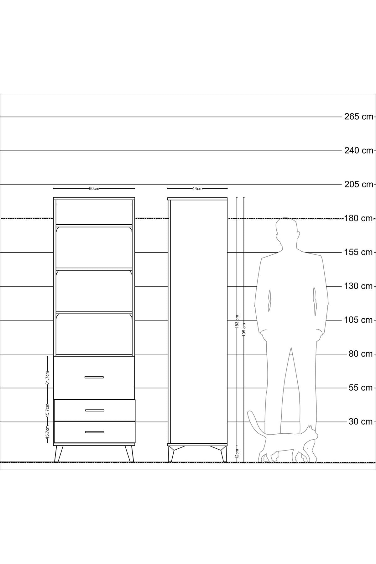 Hyperion Dolap 4 Raflı 3 Çekmeceli 60x44x195 - S59M030V5B