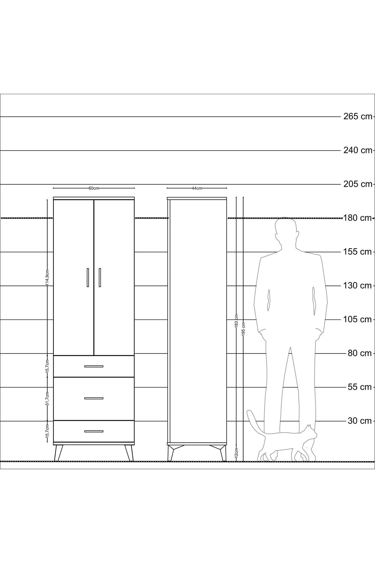Hyperion Dolap 2 Raflı 3 Çekmeceli Tek Askılı 60x44x195 - S59M031V5B