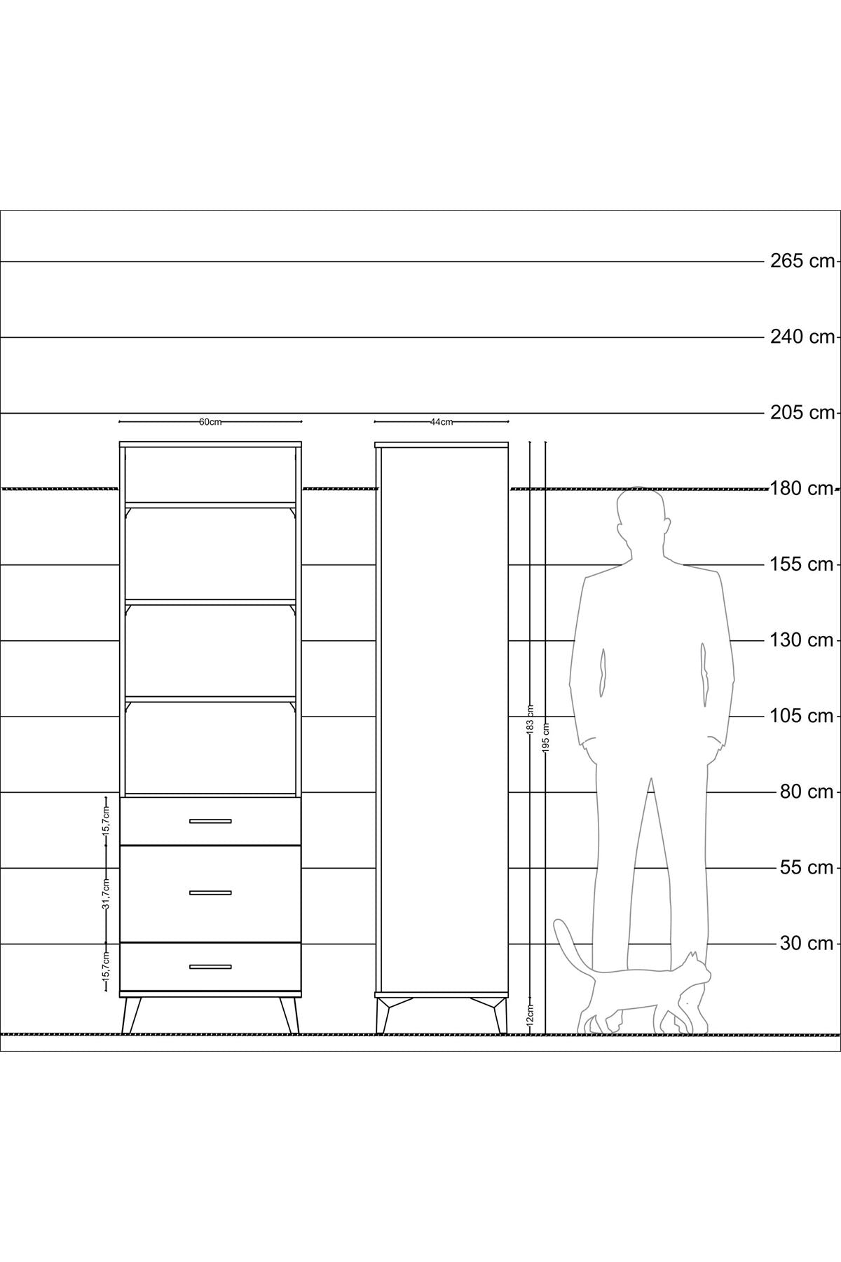 Hyperion Dolap 4 Raflı 3 Çekmeceli 60x44x195 - S59M033V8B