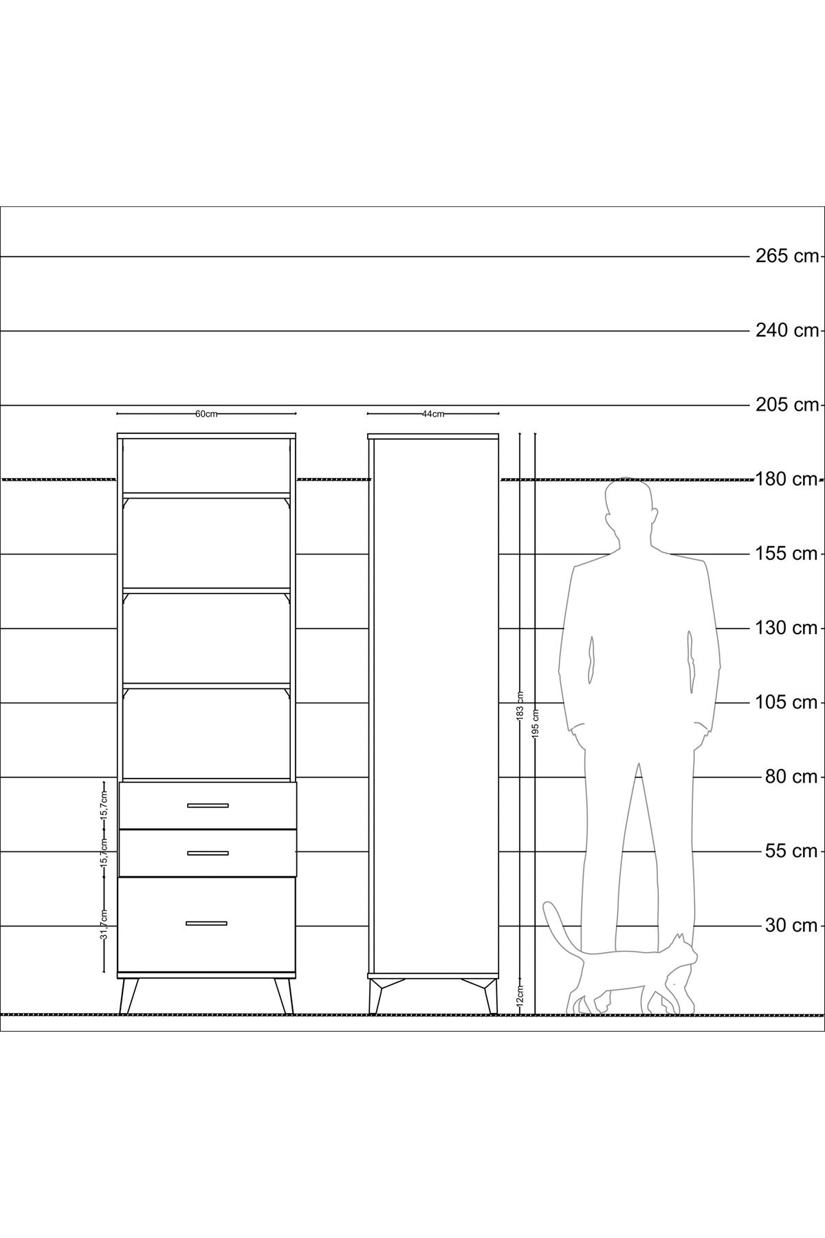 Hyperion Dolap 4 Raflı 3 Çekmeceli 60x44x195 - S59M036V1B