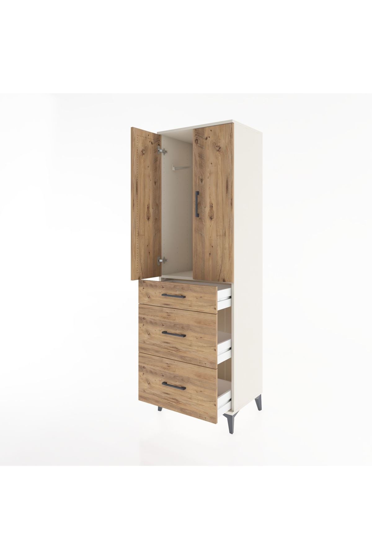 Hyperion Dolap Tek Raflı 3 Çekmeceli Tek Askılı 60x44x195 - S59M037V3B