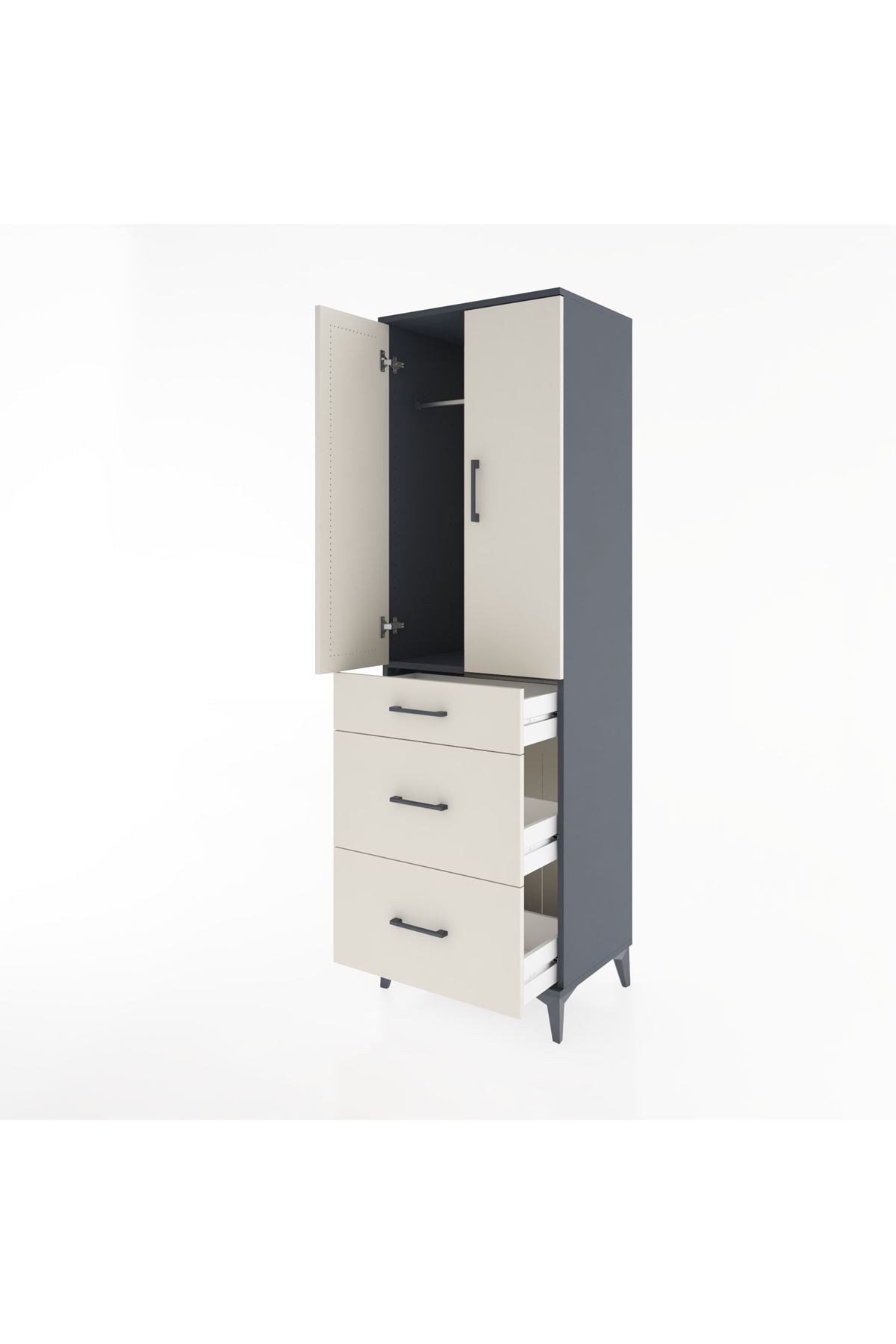 Hyperion Dolap Tek Raflı 3 Çekmeceli Tek Askılı 60x44x195 - S59M037V4B