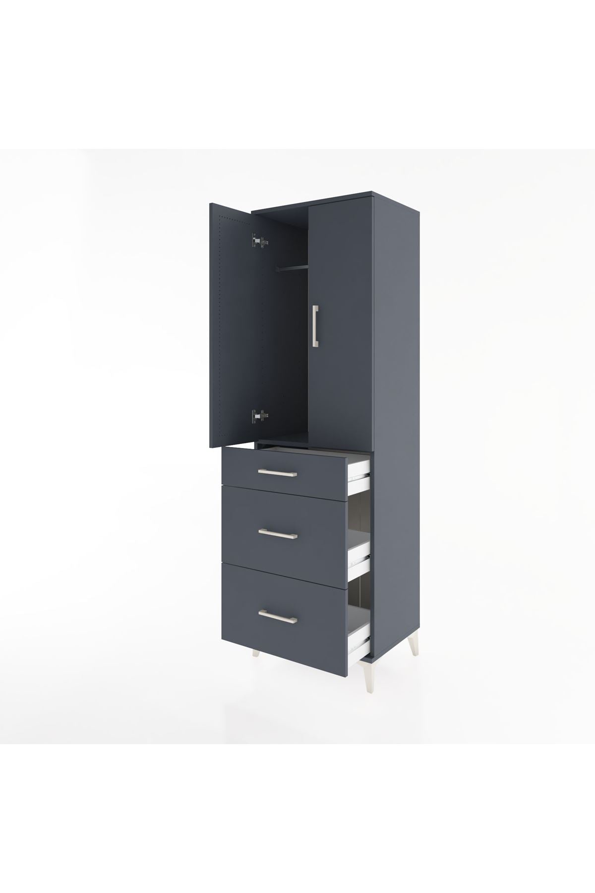 Hyperion Dolap Tek Raflı 3 Çekmeceli Tek Askılı 60x44x195 - S59M037V5B
