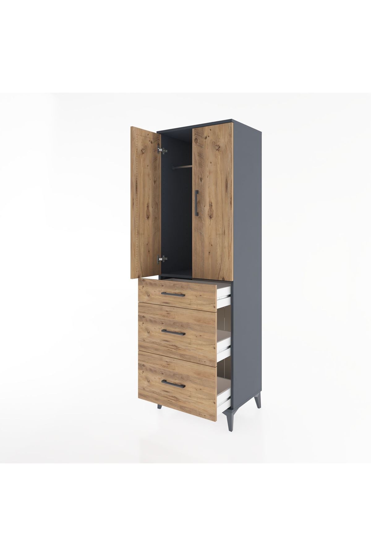 Hyperion Dolap Tek Raflı 3 Çekmeceli Tek Askılı 60x44x195 - S59M037V6B
