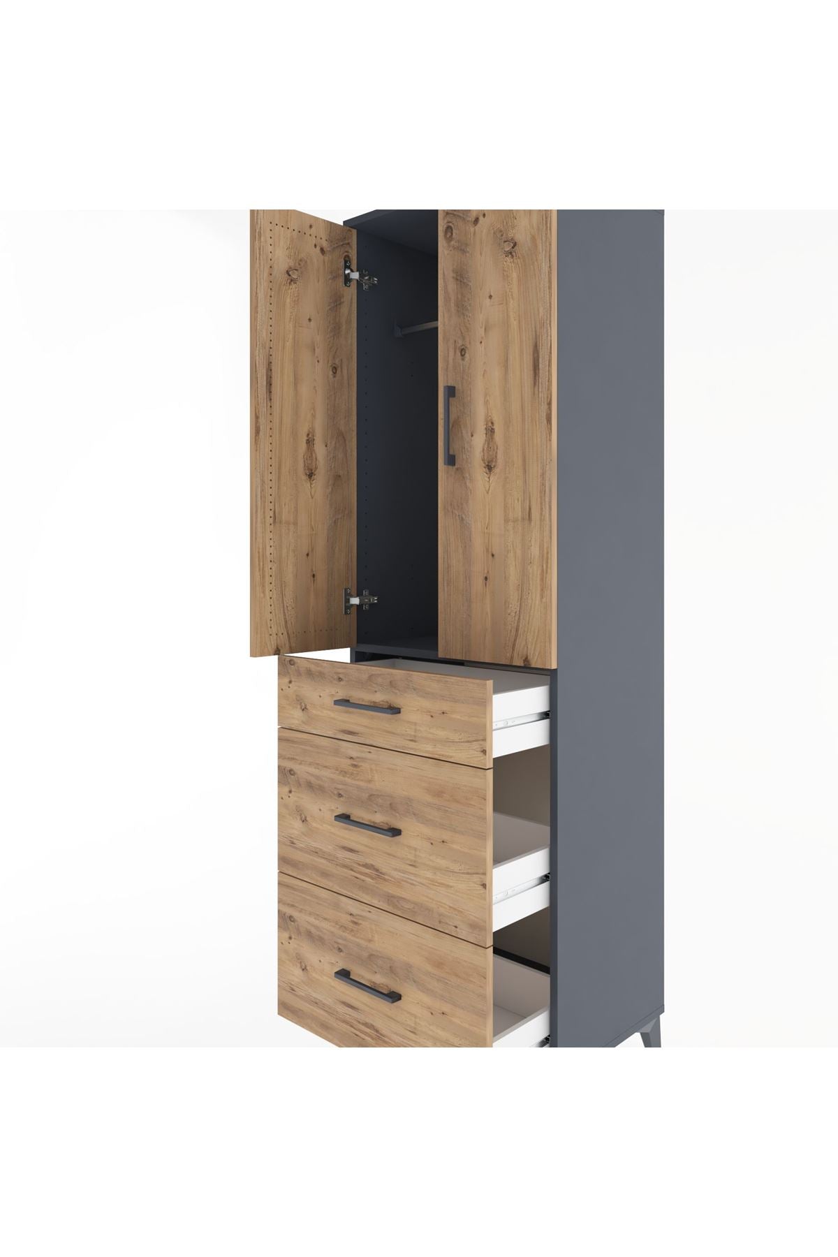 Hyperion Dolap Tek Raflı 3 Çekmeceli Tek Askılı 60x44x195 - S59M037V6B