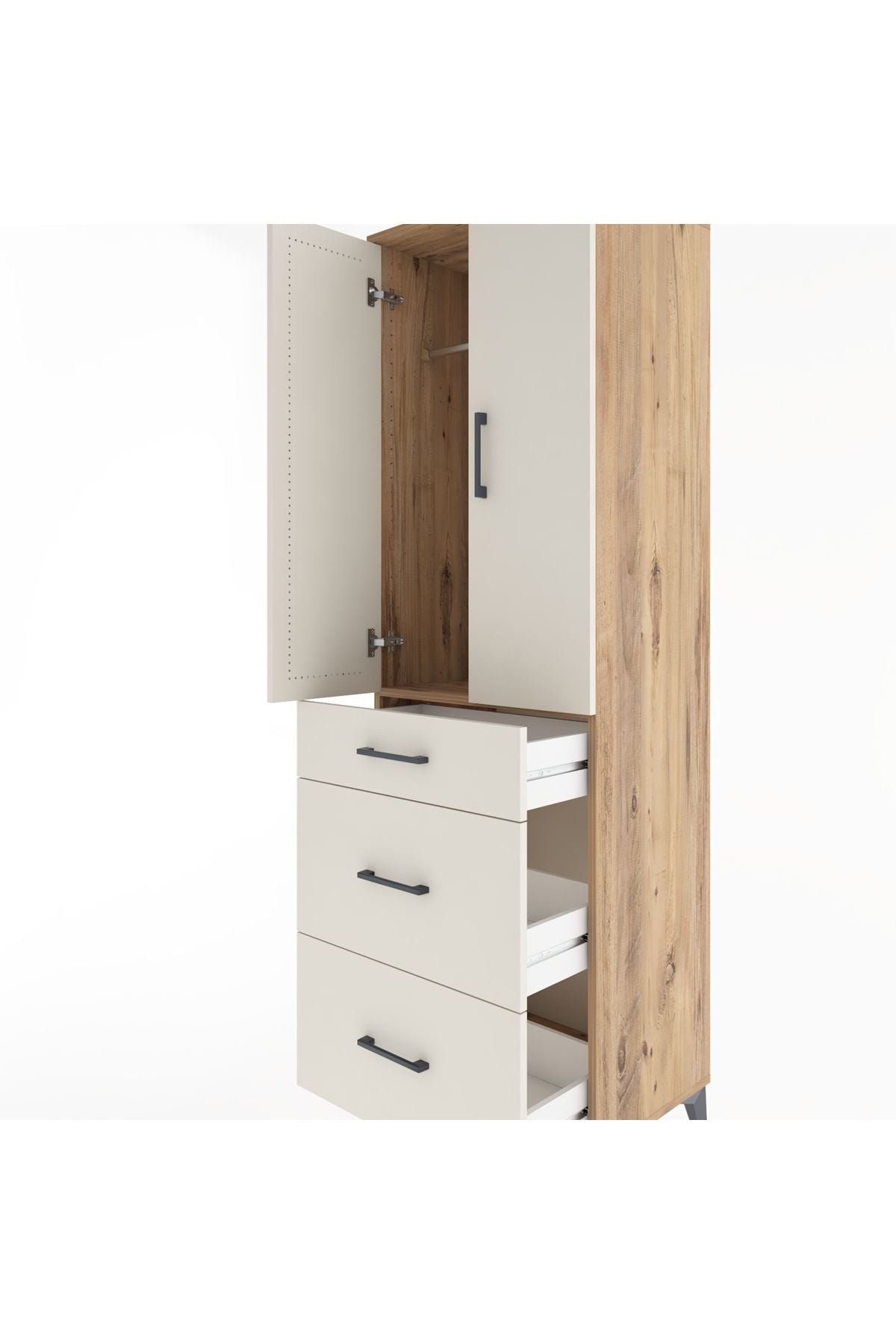 Hyperion Dolap Tek Raflı 3 Çekmeceli Tek Askılı 60x44x195 - S59M037V7B