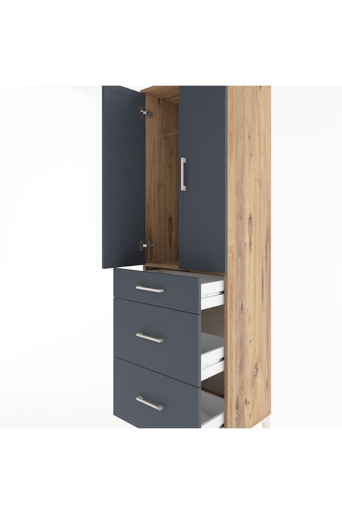 Hyperion Dolap Tek Raflı 3 Çekmeceli Tek Askılı 60x44x195 - S59M037V8B