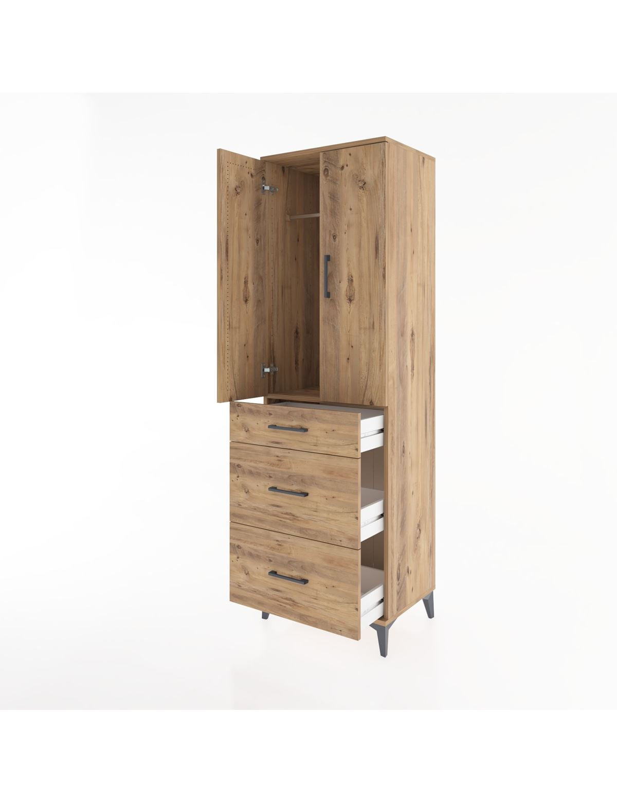 Hyperion Dolap Tek Raflı 3 Çekmeceli Tek Askılı 60x44x195 - S59M037V9B