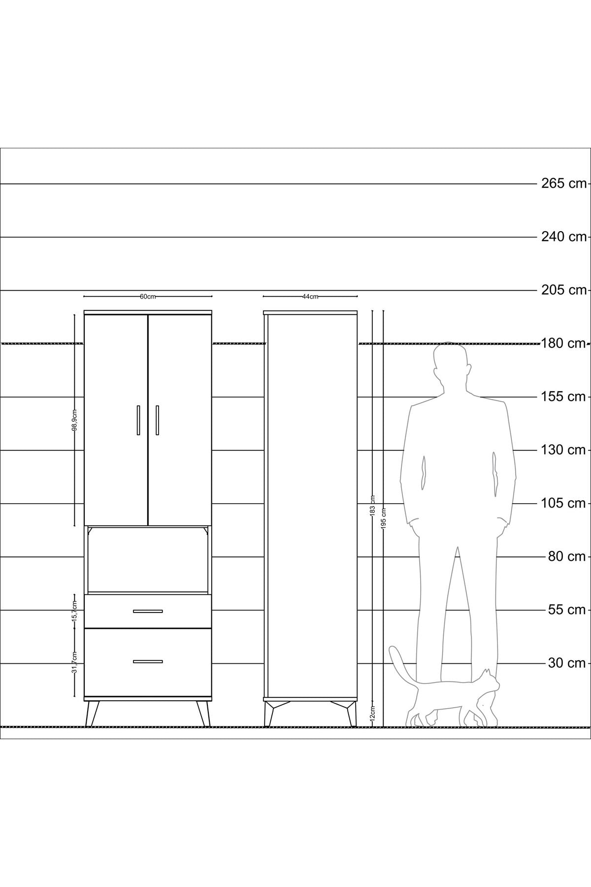 Hyperion Dolap 2 Raflı 2 Çekmeceli Tek Askılı 60x44x195 - S59M040V4B