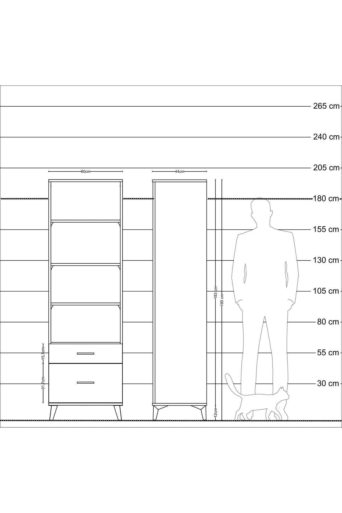Hyperion Dolap 4 Raflı 2 Çekmeceli 60x44x195 - S59M042V4B