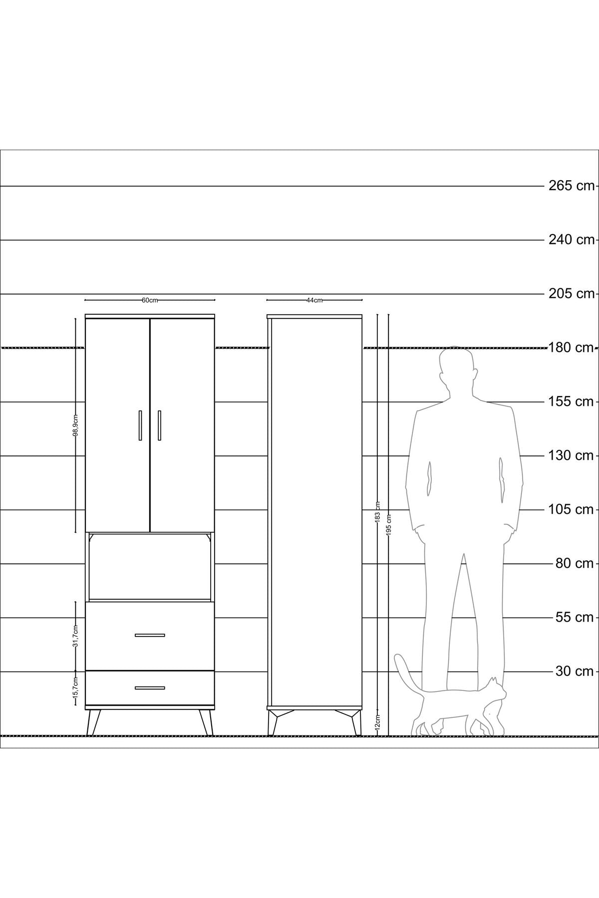 Hyperion Dolap 2 Raflı 2 Çekmeceli Tek Askılı 60x44x195 - S59M043V2B