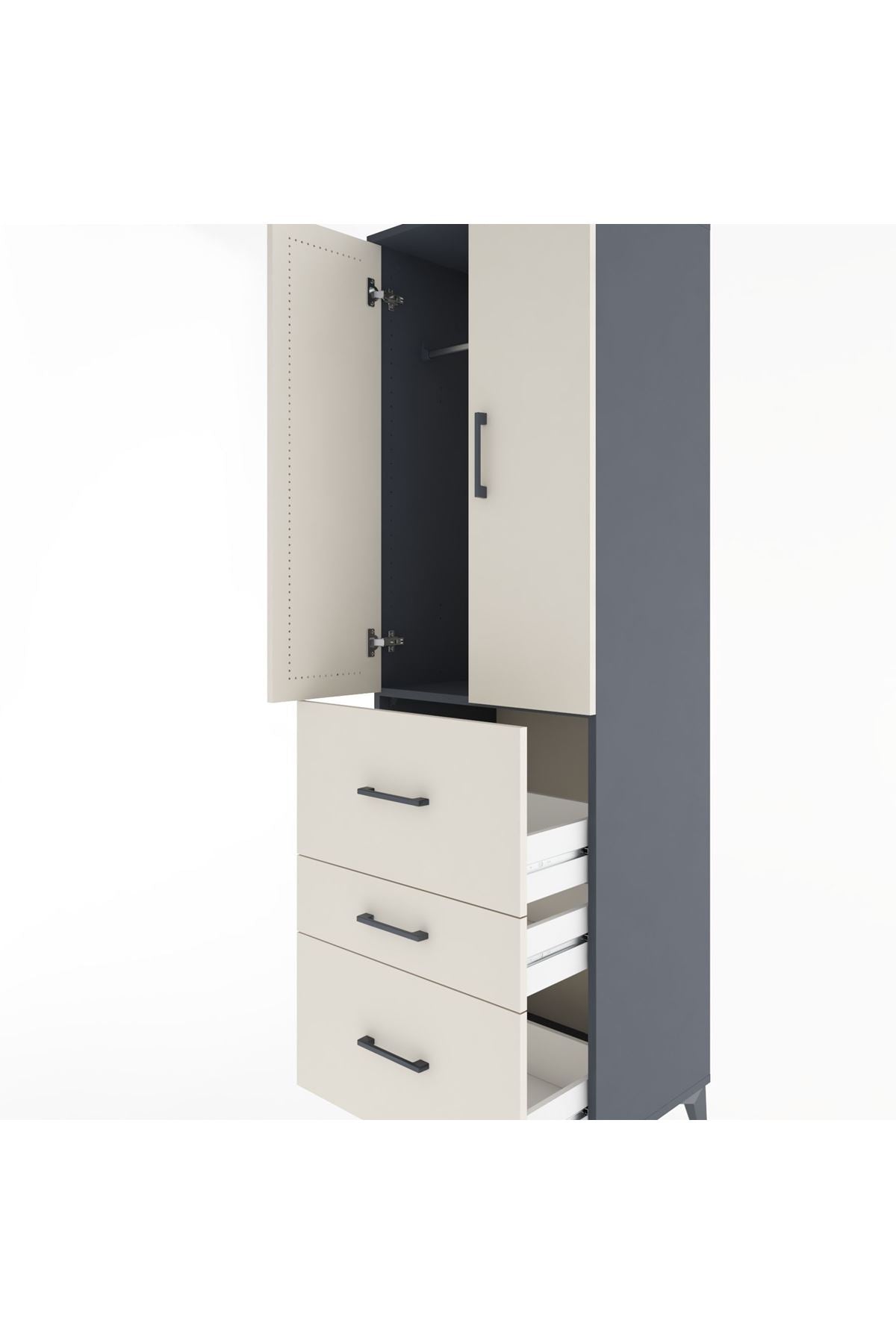 Hyperion Dolap Tek Raflı 3 Çekmeceli Tek Askılı 60x44x195 - S59M047V4B