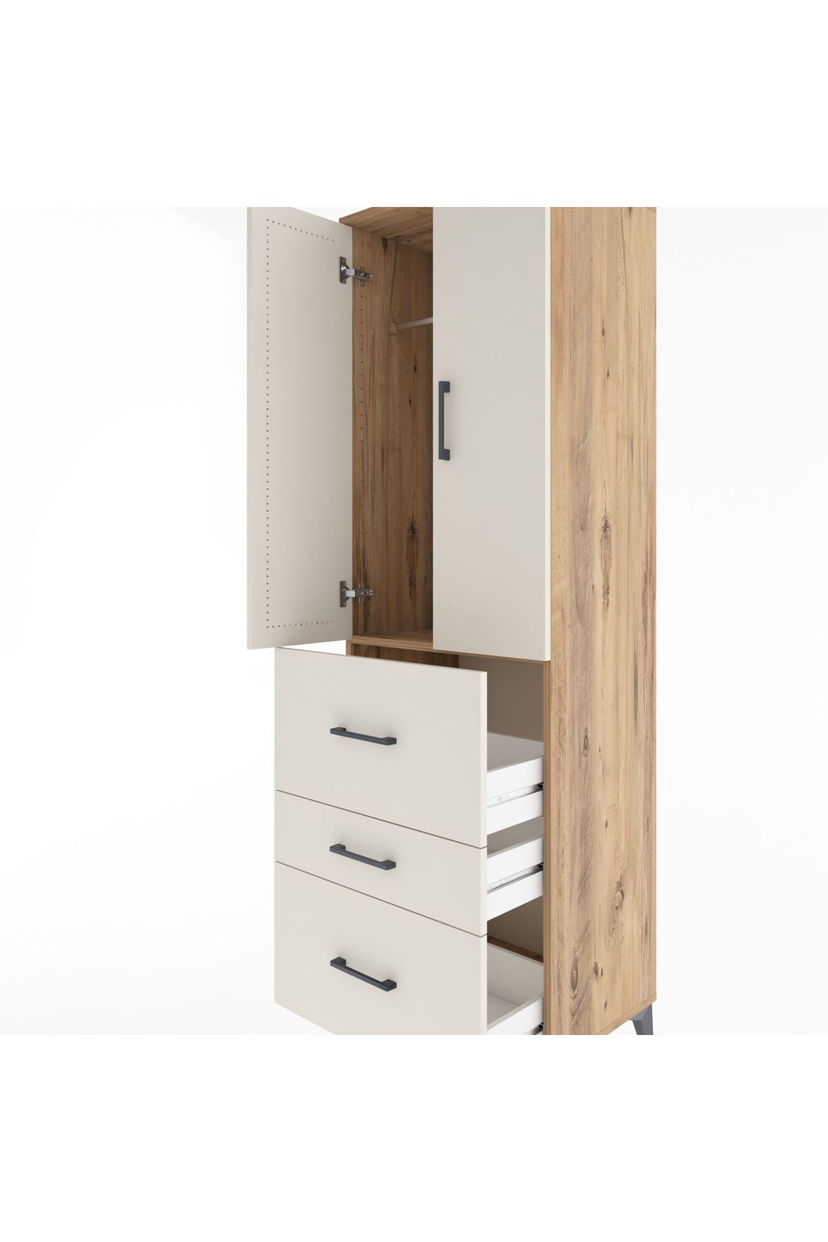 Hyperion Dolap Tek Raflı 3 Çekmeceli Tek Askılı 60x44x195 - S59M047V7B