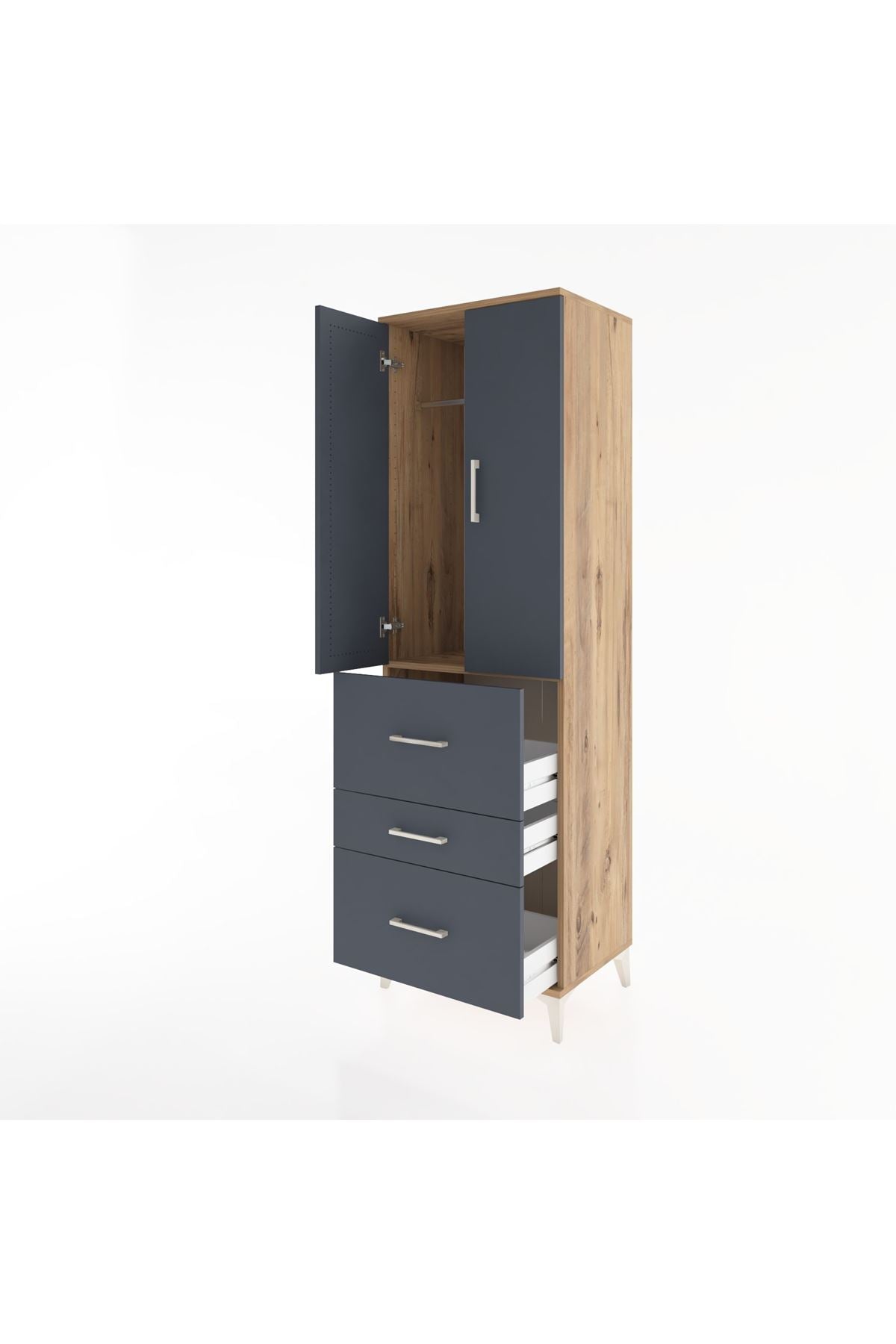 Hyperion Dolap Tek Raflı 3 Çekmeceli Tek Askılı 60x44x195 - S59M047V8B