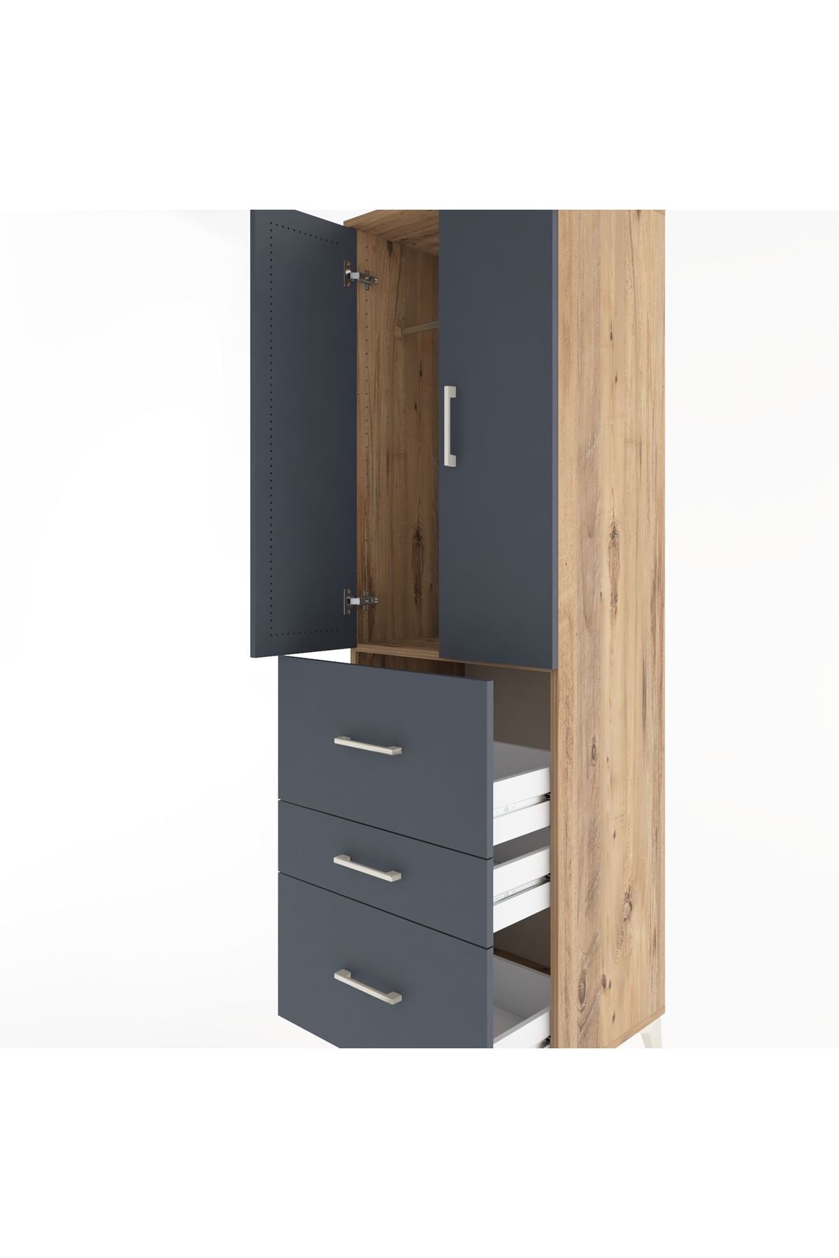 Hyperion Dolap Tek Raflı 3 Çekmeceli Tek Askılı 60x44x195 - S59M047V8B