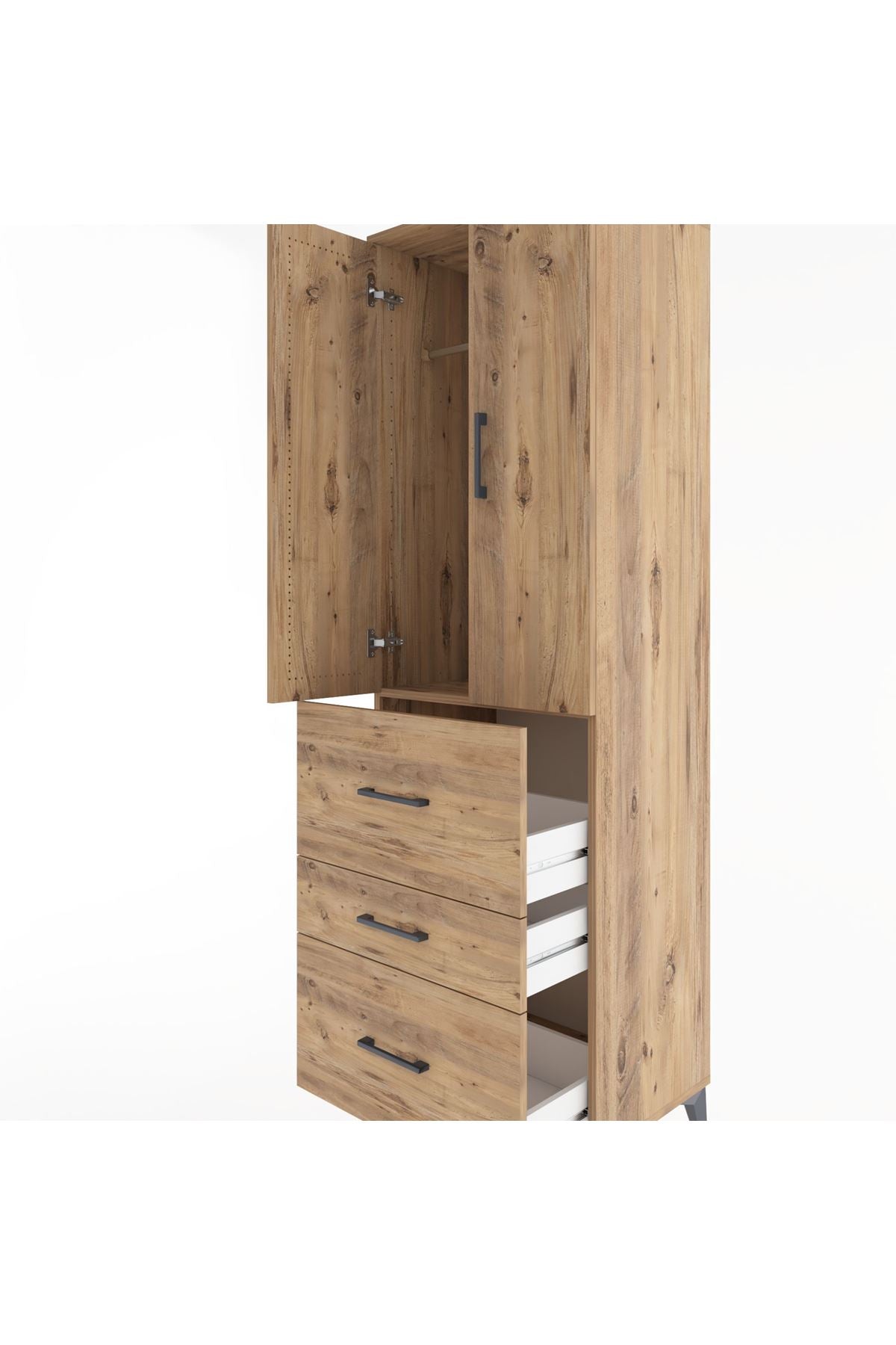 Hyperion Dolap Tek Raflı 3 Çekmeceli Tek Askılı 60x44x195 - S59M047V9B
