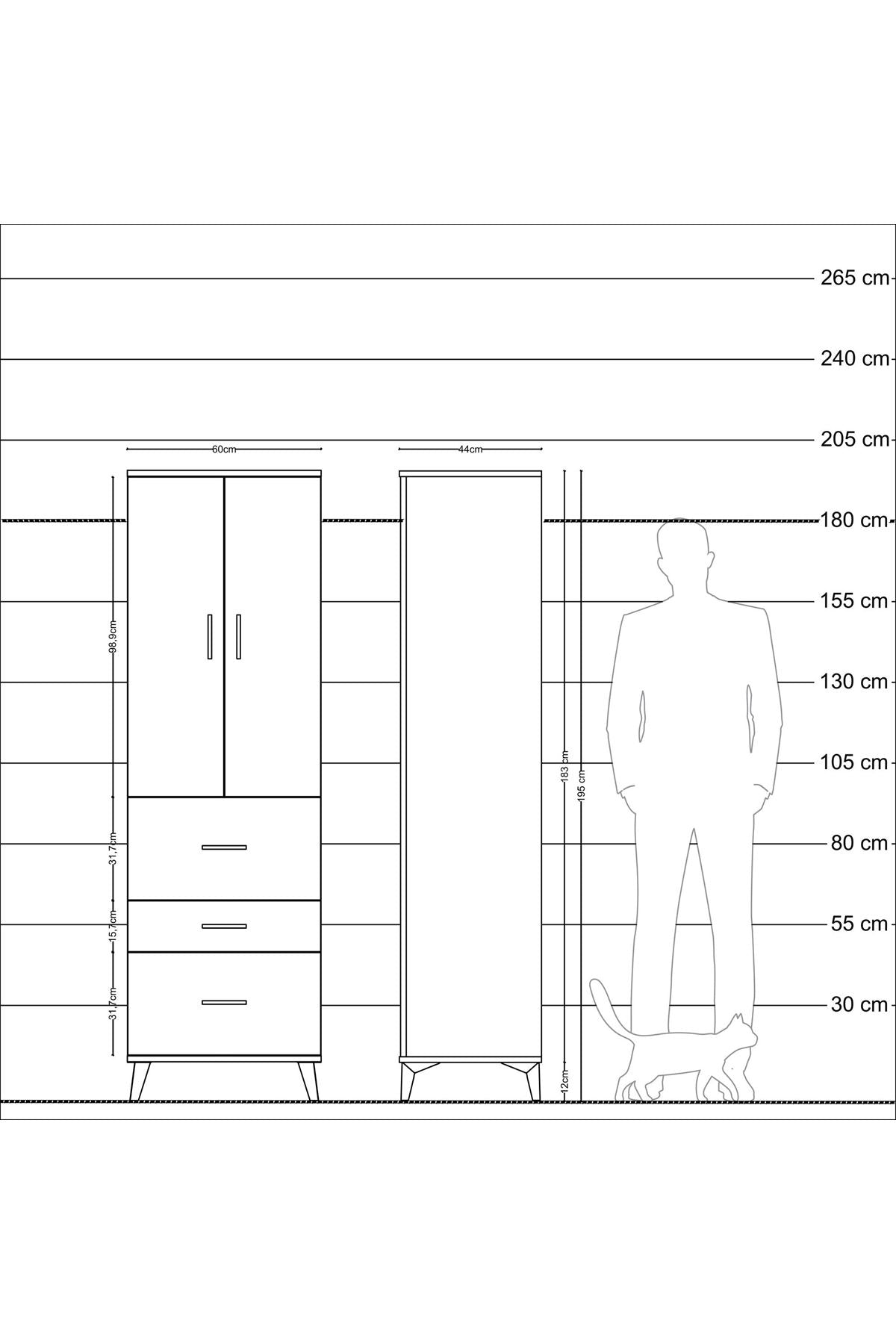 Hyperion Dolap 3 Raflı 3 Çekmeceli 2 Kapaklı 60x44x195 - S59M048V1B