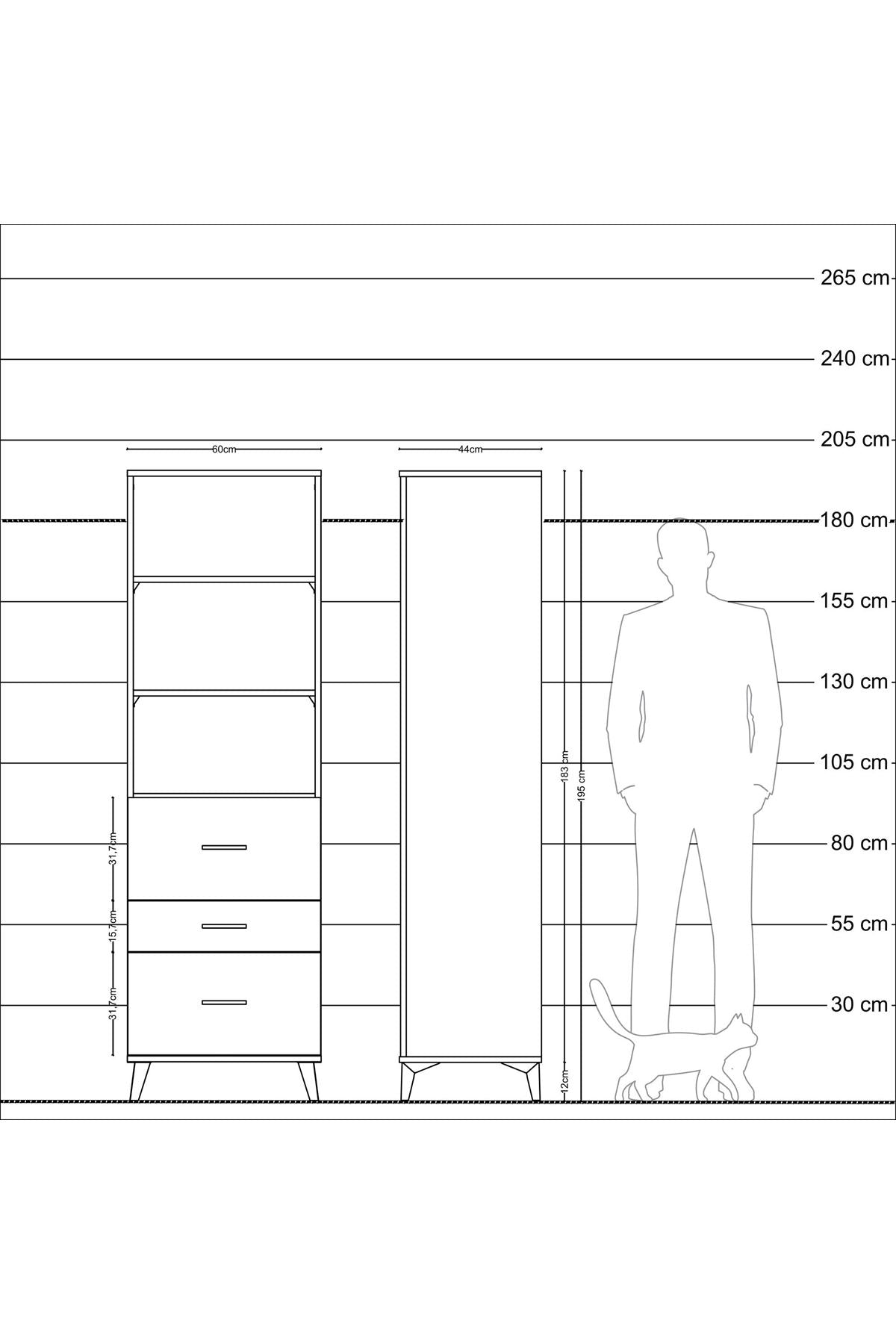 Hyperion Dolap 3 Raflı 3 Çekmeceli 60x44x195 - S59M049V4B