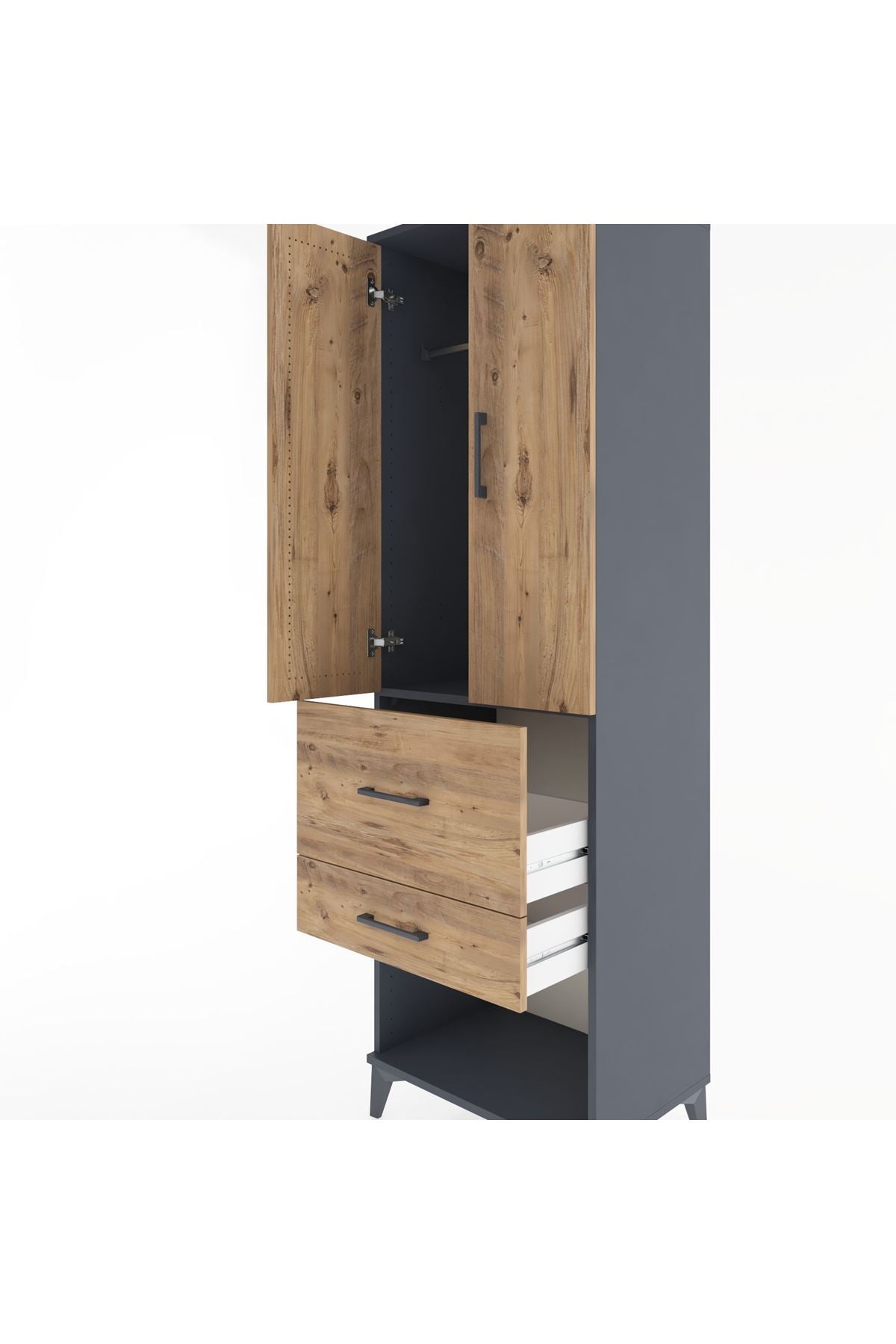 Hyperion Dolap Tek Raflı 2 Çekmeceli Tek Askılı 60x44x195 - S59M050V6B