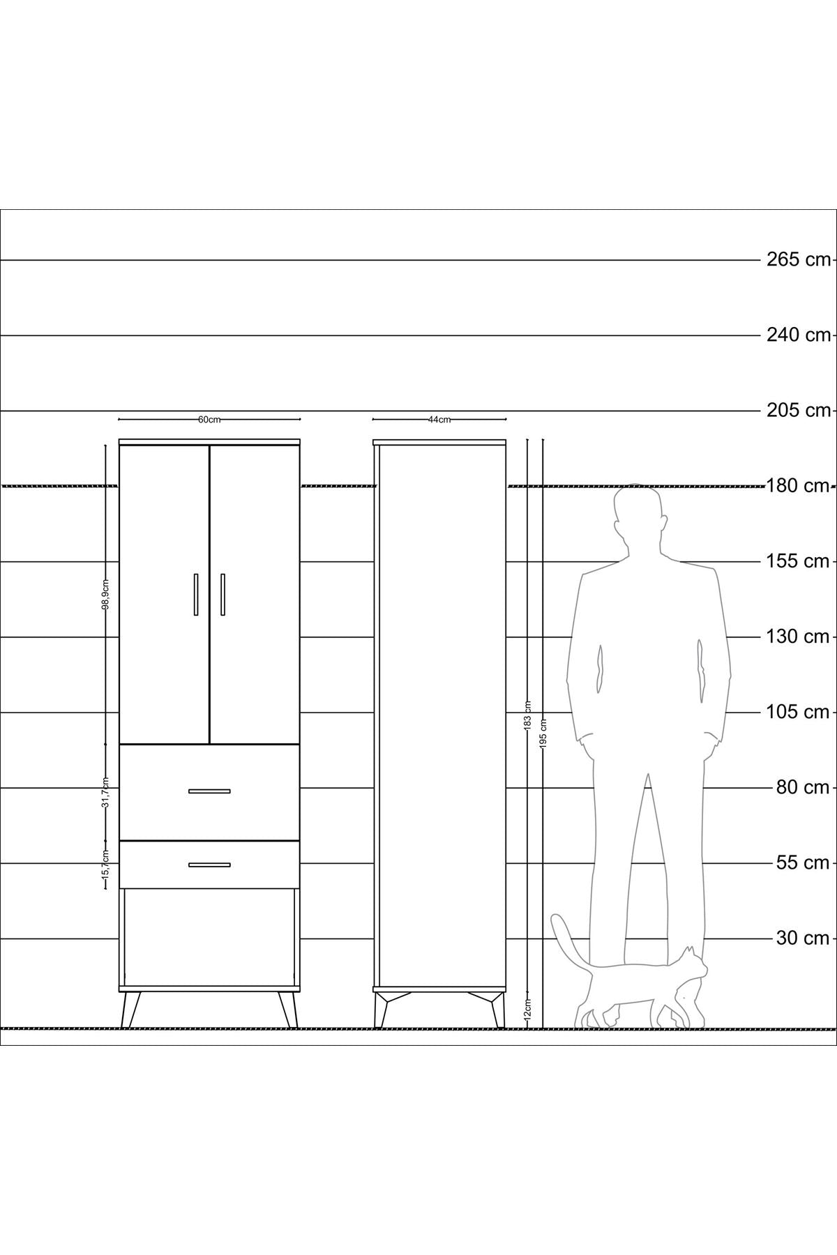 Hyperion Dolap 3 Raflı 2 Çekmeceli 2 Kapaklı 60x44x195 - S59M051V4B