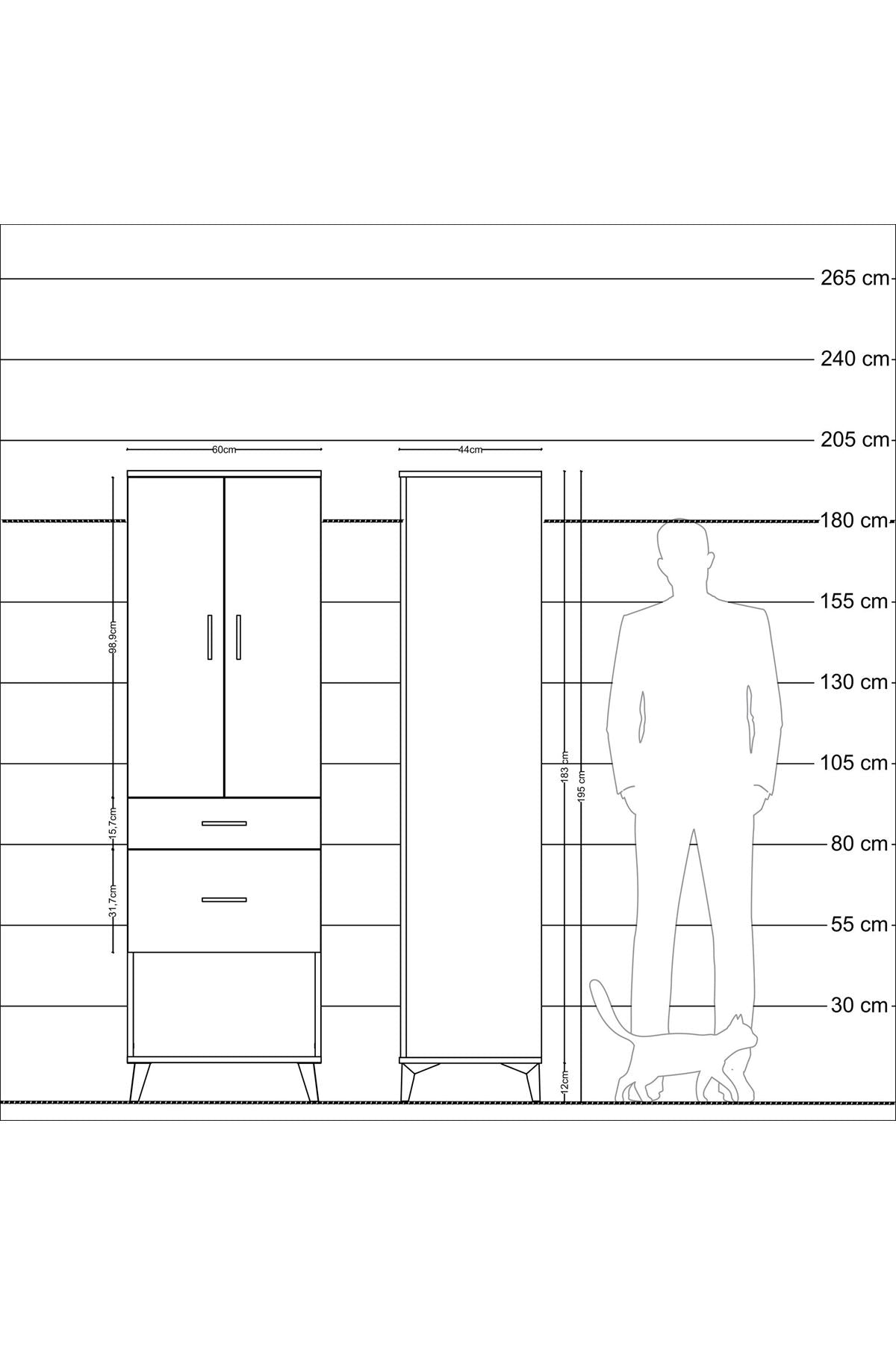 Hyperion Dolap 3 Raflı 2 Çekmeceli 2 Kapaklı 60x44x195 - S59M053V9B