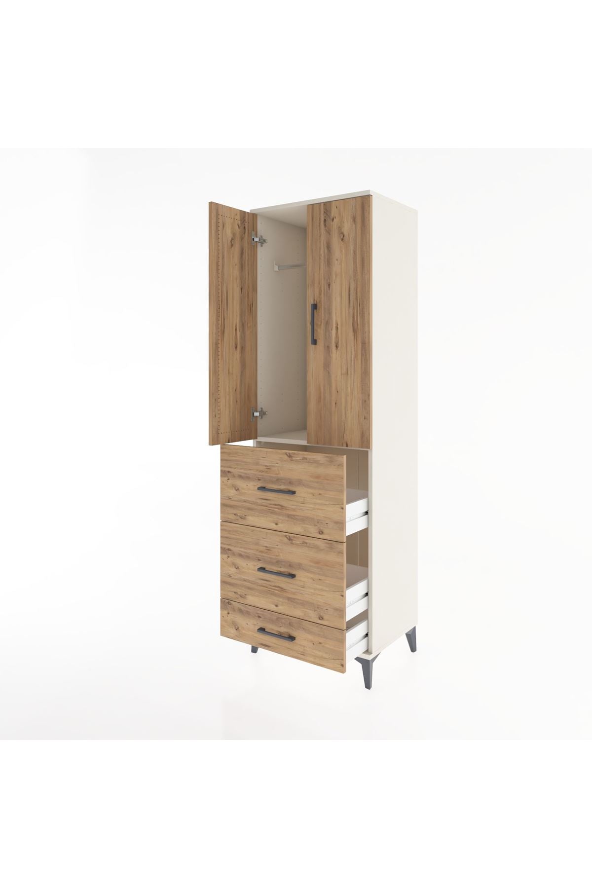 Hyperion Dolap Tek Raflı 3 Çekmeceli Tek Askılı 60x44x195 - S59M056V3B