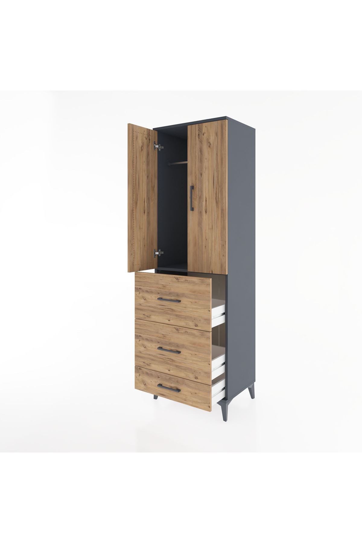 Hyperion Dolap Tek Raflı 3 Çekmeceli Tek Askılı 60x44x195 - S59M056V6B