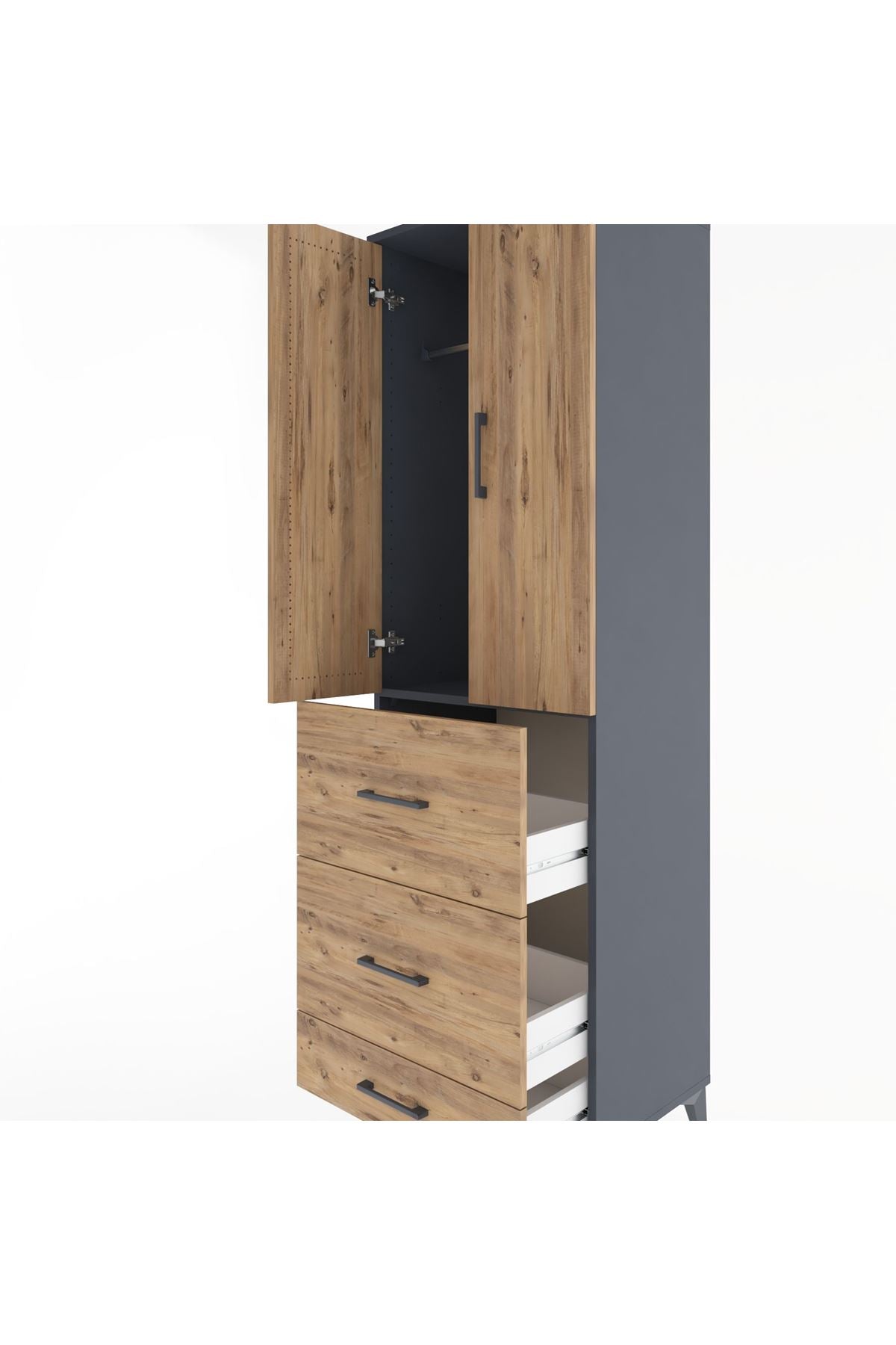 Hyperion Dolap Tek Raflı 3 Çekmeceli Tek Askılı 60x44x195 - S59M056V6B
