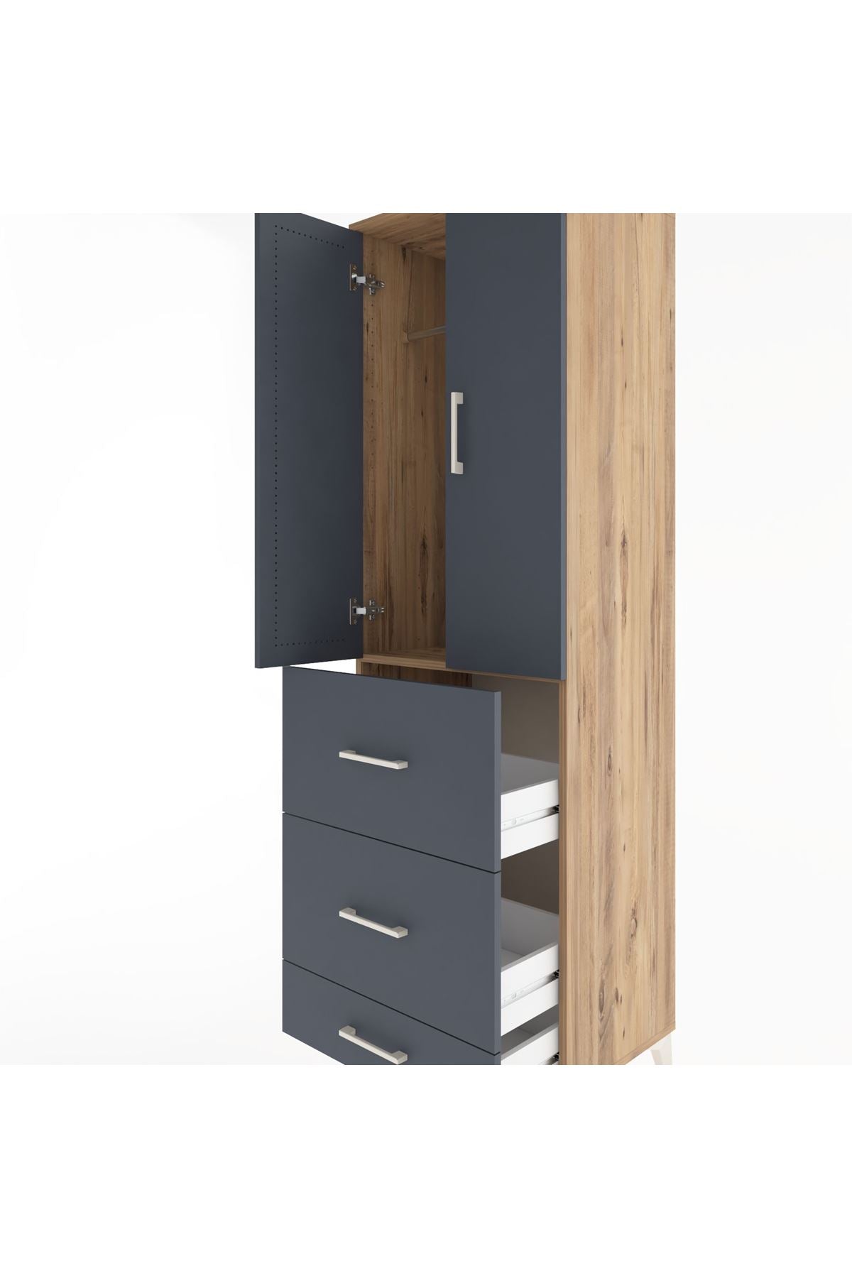 Hyperion Dolap Tek Raflı 3 Çekmeceli Tek Askılı 60x44x195 - S59M056V8B