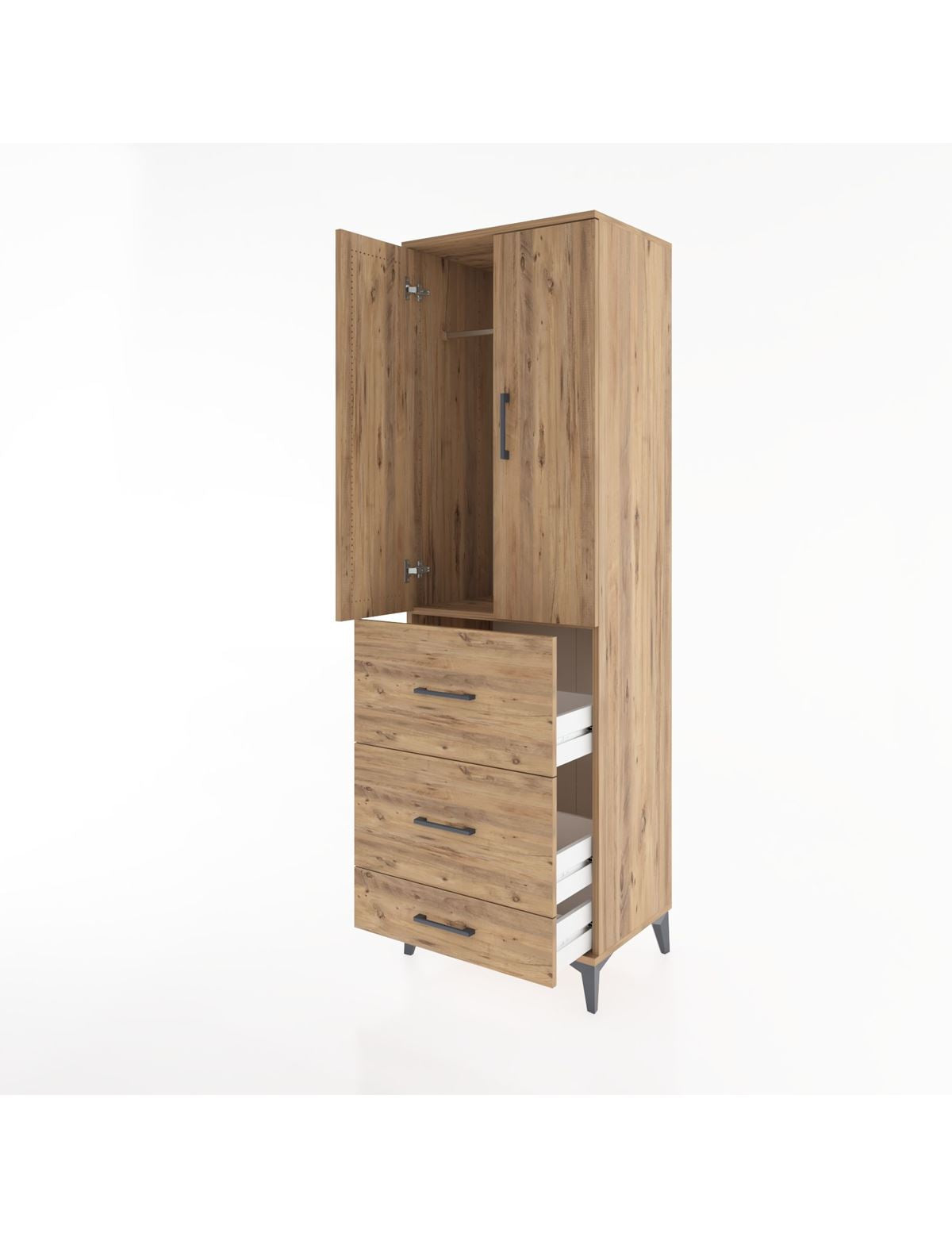 Hyperion Dolap Tek Raflı 3 Çekmeceli Tek Askılı 60x44x195 - S59M056V9B
