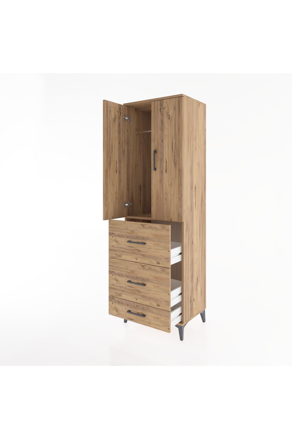 Hyperion Dolap Tek Raflı 3 Çekmeceli Tek Askılı 60x44x195 - S59M056V9B