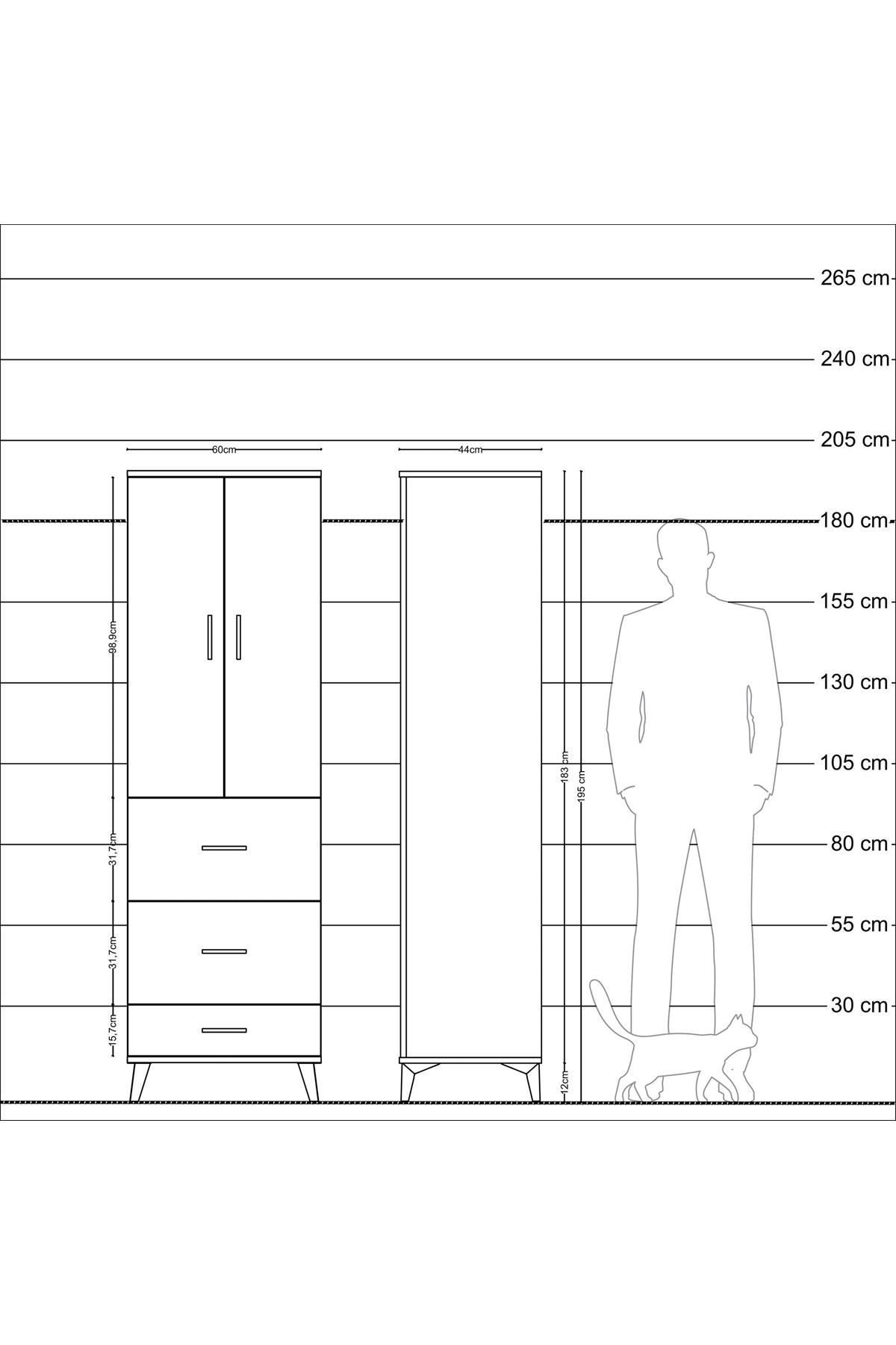 Hyperion Dolap 3 Raflı 3 Çekmeceli 2 Kapaklı 60x44x195 - S59M057V5B