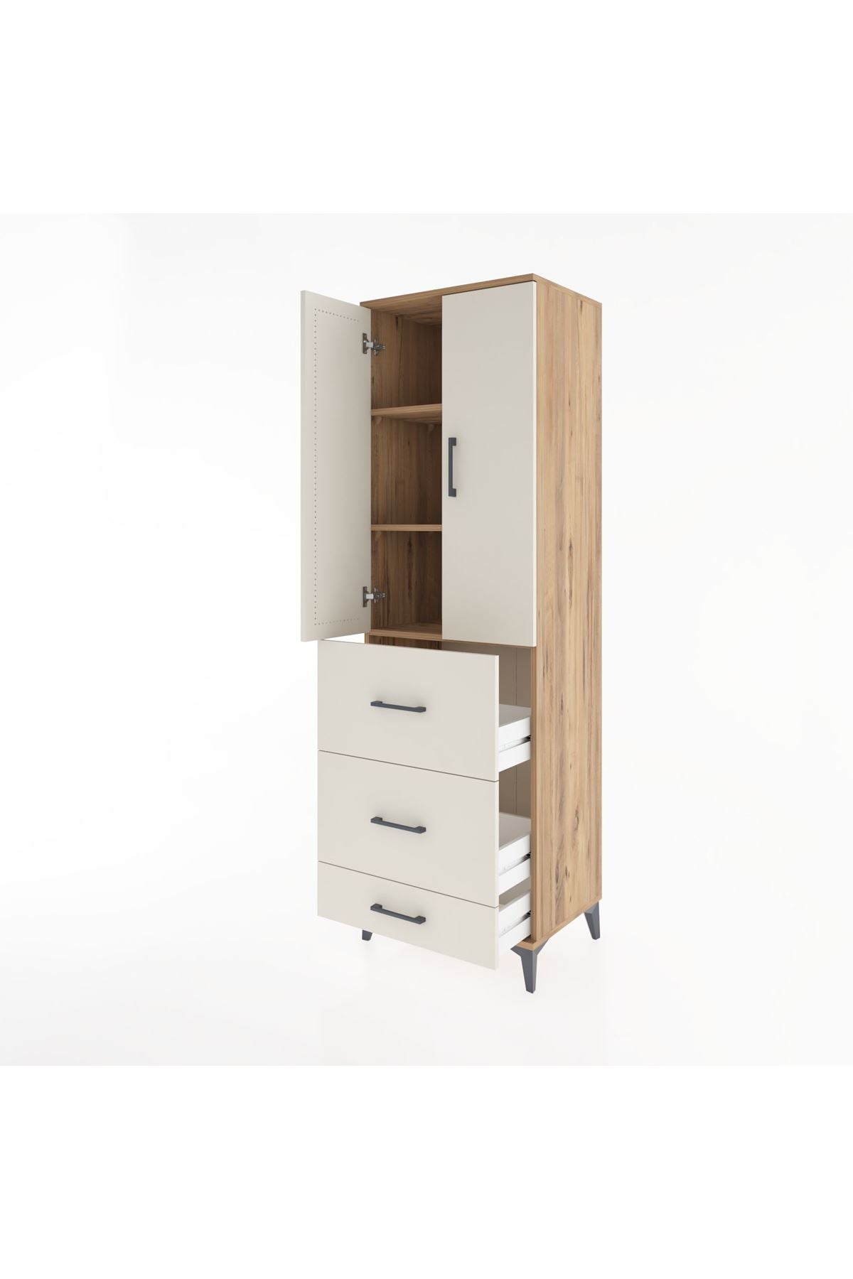 Hyperion Dolap 3 Raflı 3 Çekmeceli 2 Kapaklı 60x44x195 - S59M057V7B