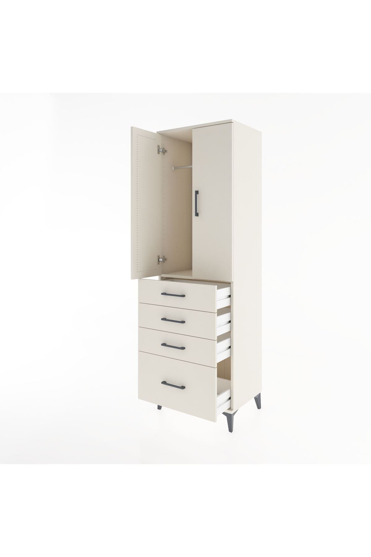 Hyperion Dolap Tek Raflı 4 Çekmeceli Tek Askılı 60x44x195 - S59M058V1B