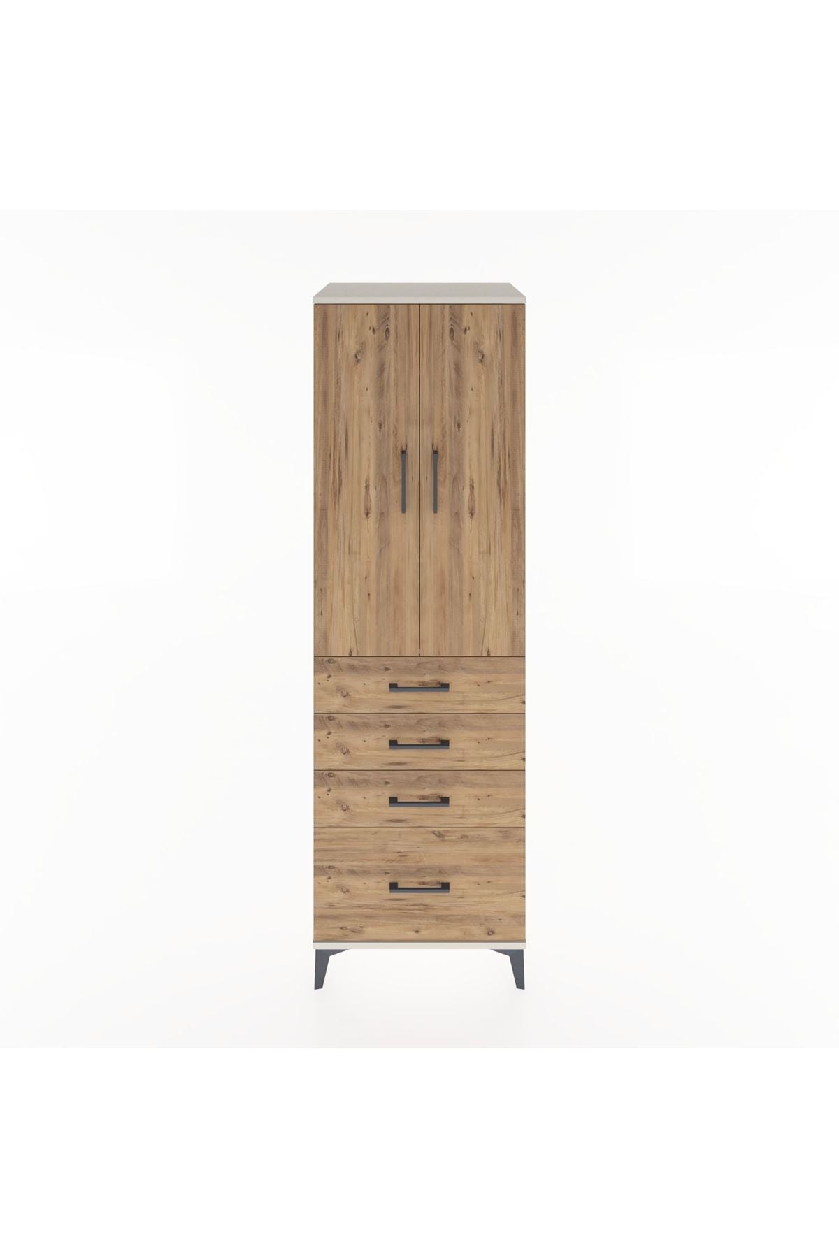 Hyperion Dolap Tek Raflı 4 Çekmeceli Tek Askılı 60x44x195 - S59M058V3B